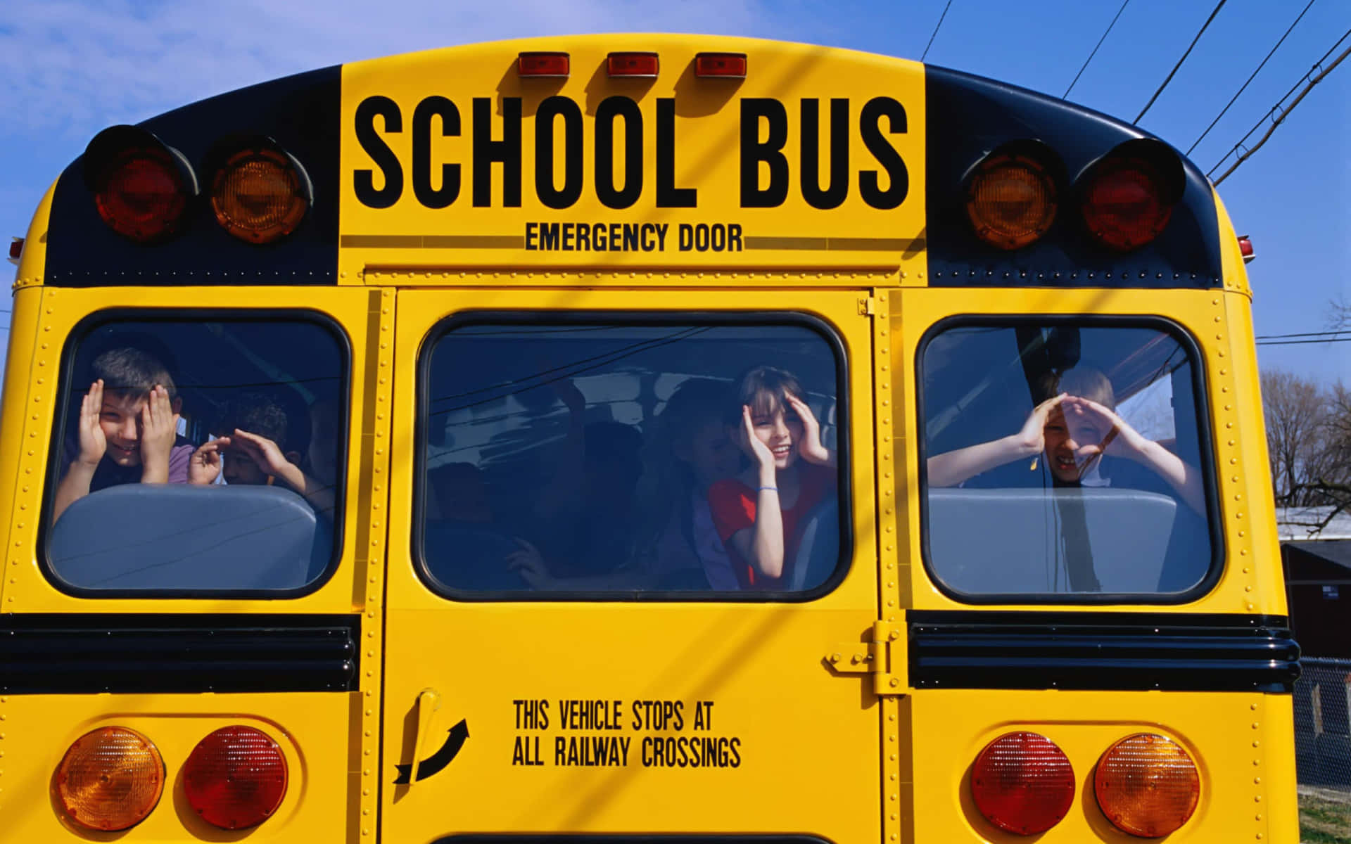 bright yellow school bus, children, windows, Full HD Desktop Wallpaper
