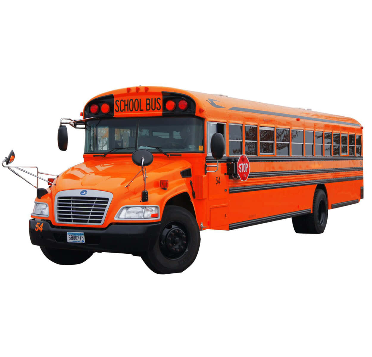 Orange School Bus, black trim, stop sign extended, SD Desktop Wallpaper