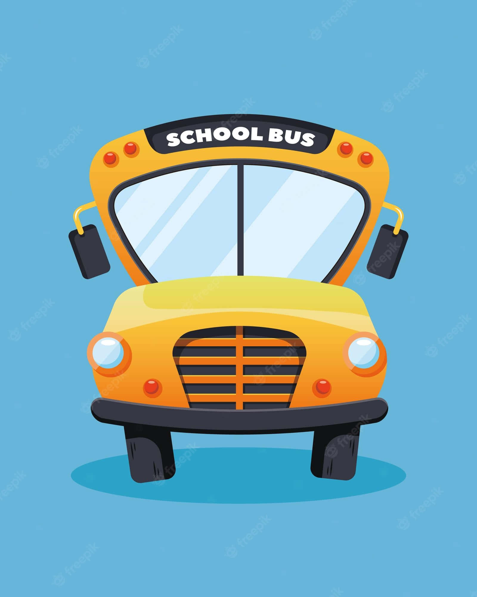 Yellow School Bus, bright yellow, solid blue background, Full HD Phone Wallpaper