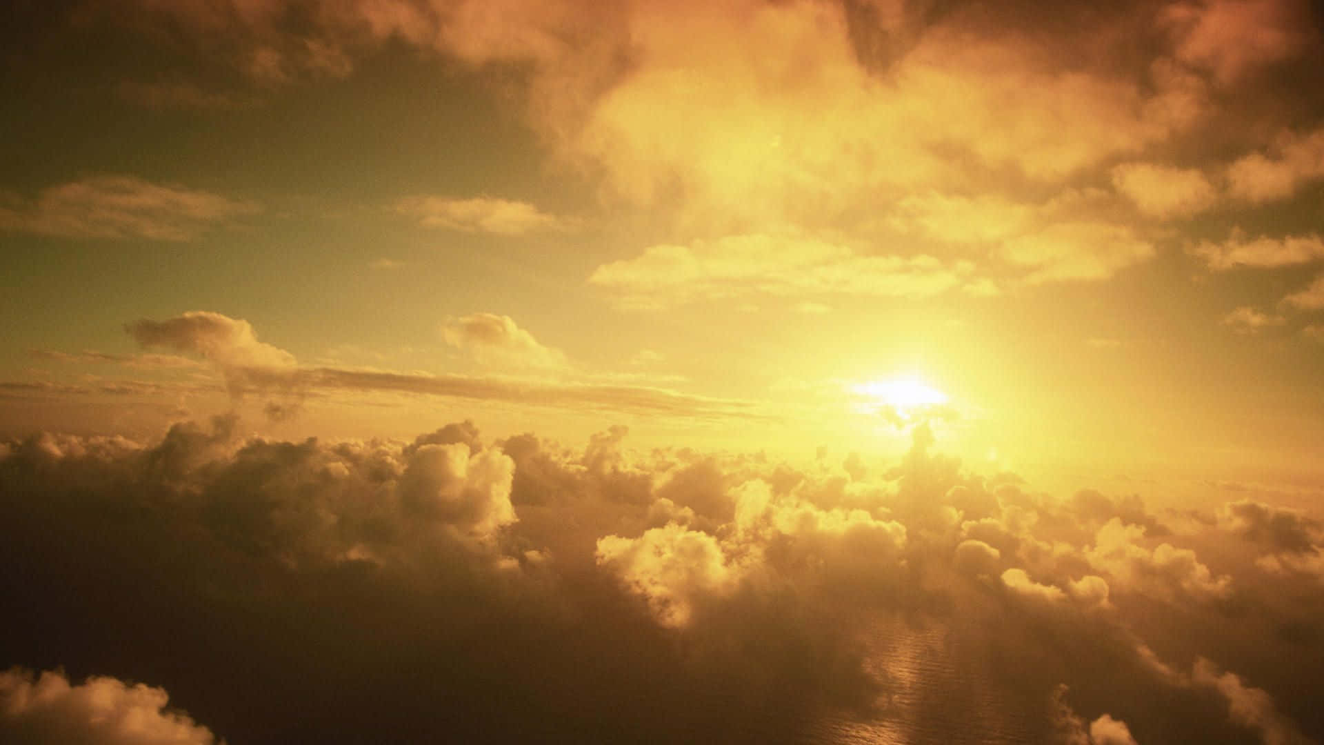 Yellow Sky, Sunset, Golden clouds, Full HD Desktop Wallpaper