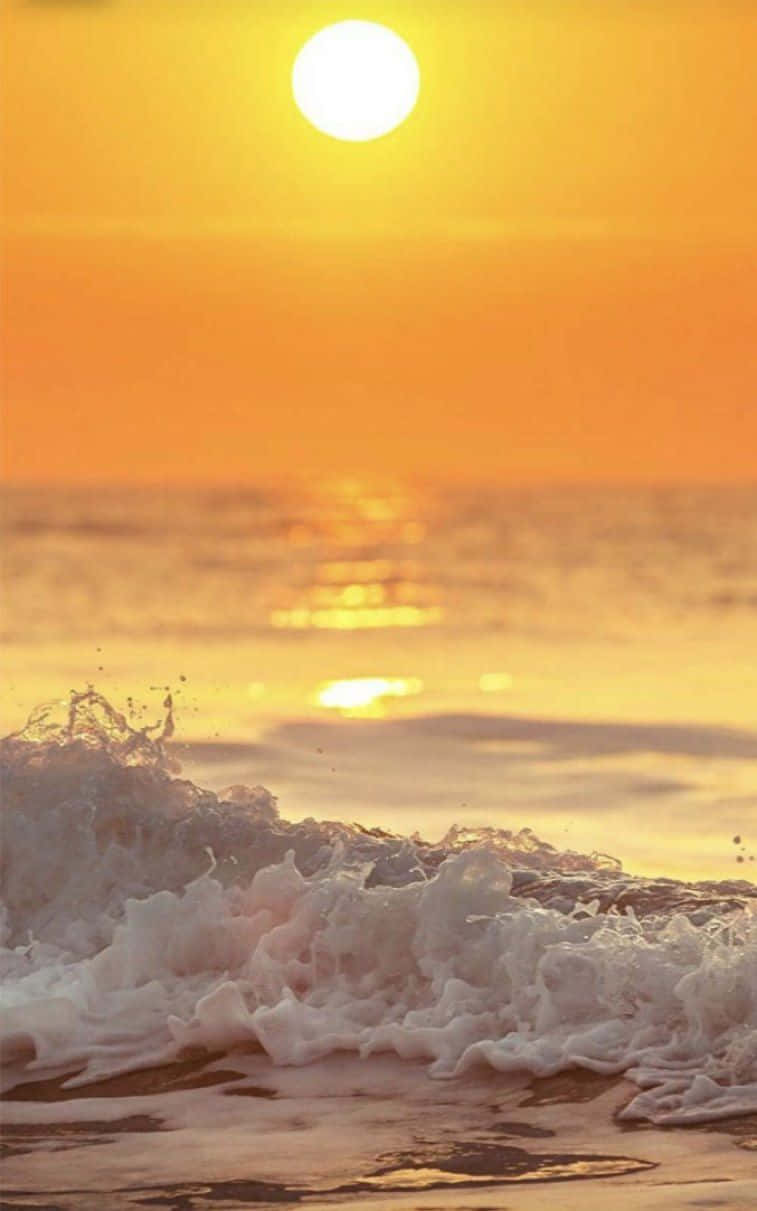 Yellow Sky, golden sunset, ocean waves, SD Phone Wallpaper