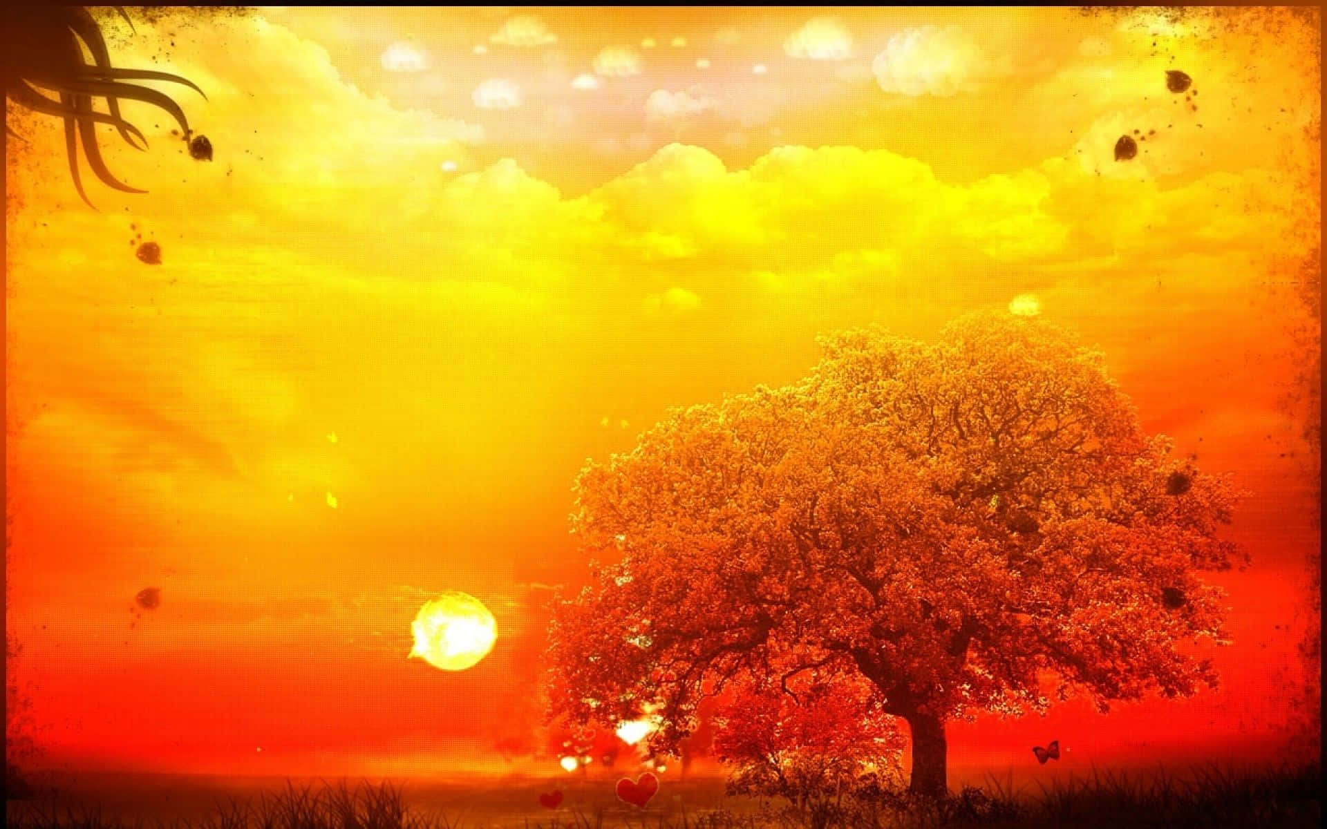 Yellow Sky, sunset, fiery sunset sky, Full HD Desktop Wallpaper