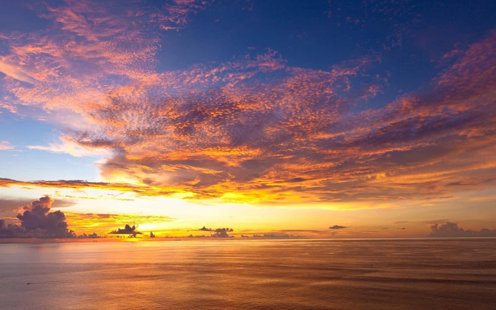 Yellow Sky, sunset, calm ocean waters, HD Desktop Wallpaper
