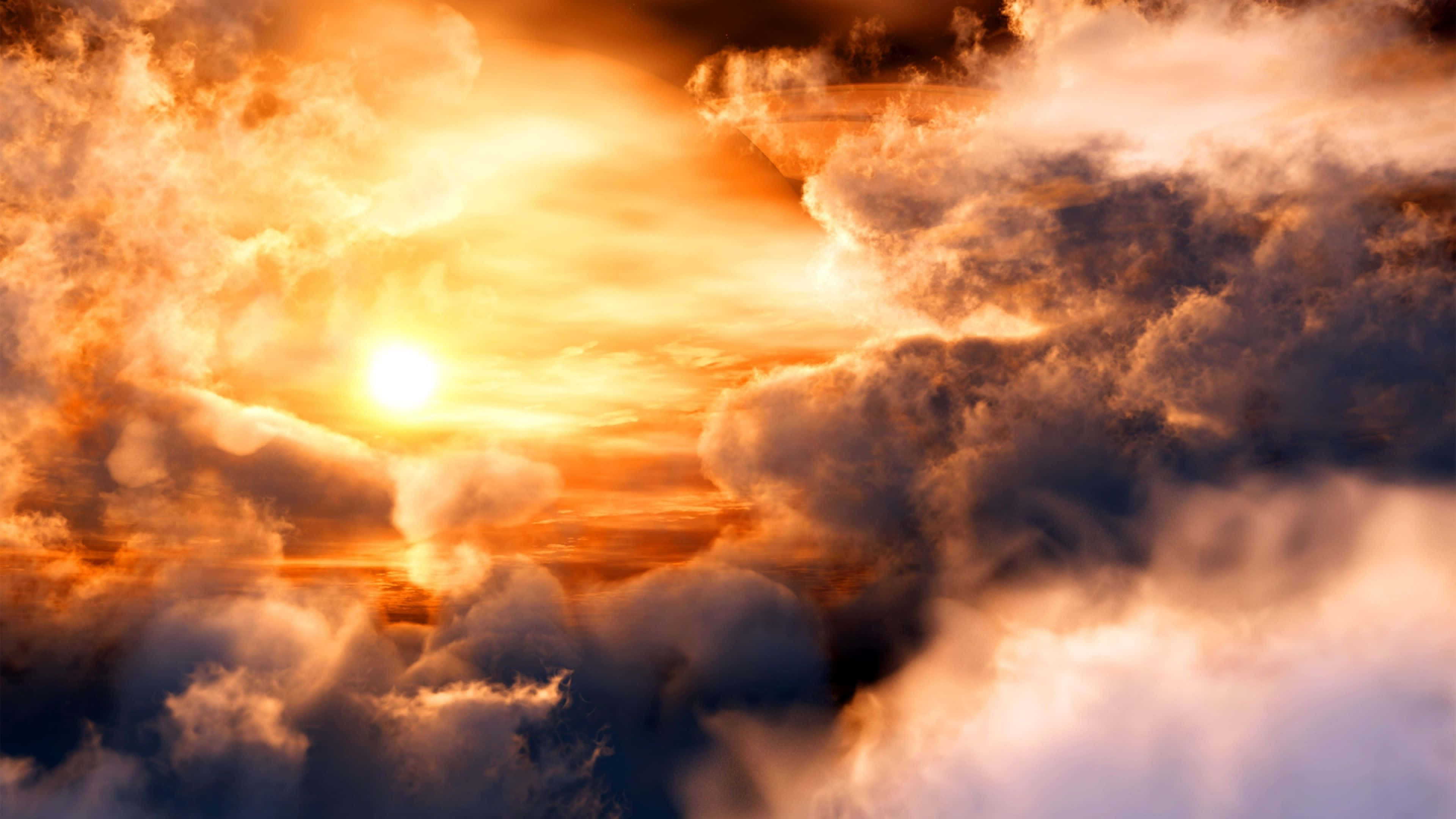 Yellow Sky, sunset sky, orange and purple clouds, 4K Desktop Wallpaper