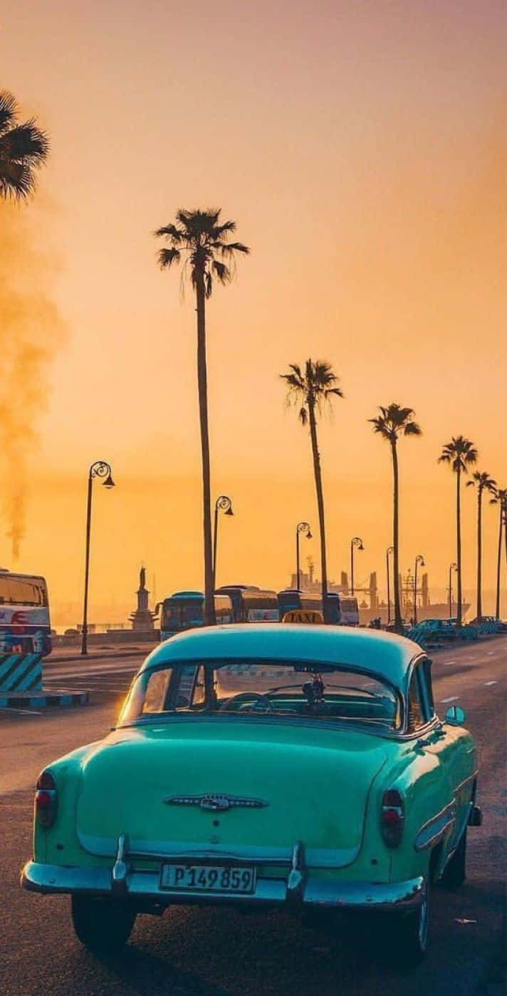 Yellow Sky, 712 x 1397, turquoise vintage car, HD Phone Wallpaper