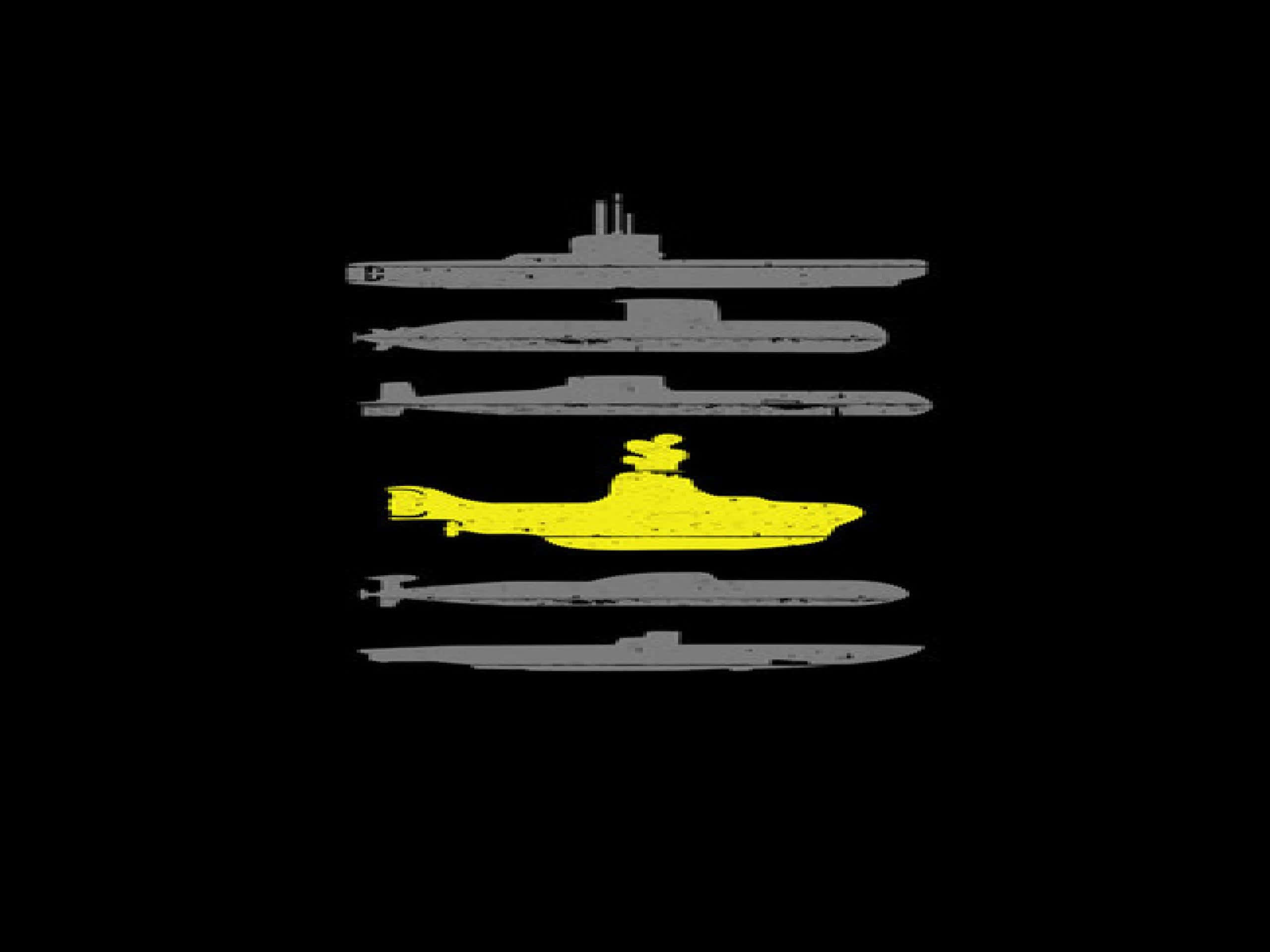 Yellow Submarine, gray submarines, bright yellow submarine, 2K Desktop Wallpaper