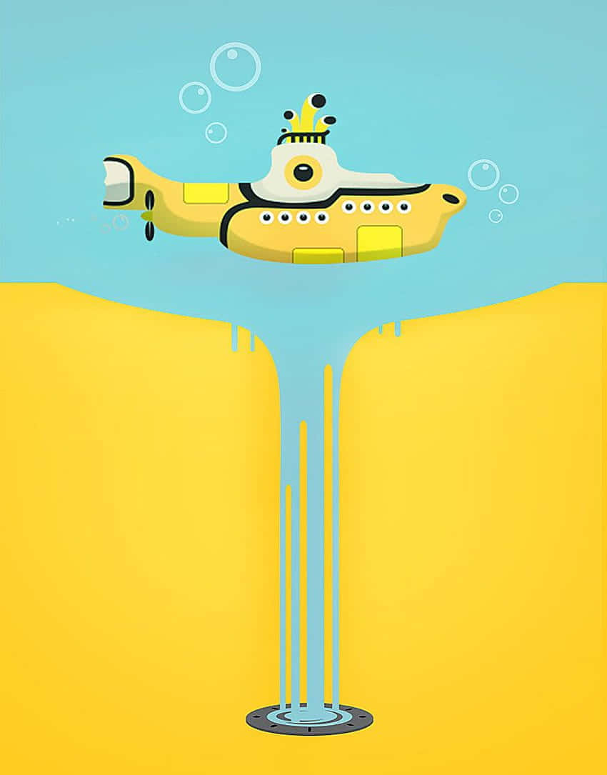 Yellow Submarine, crown, yellow ocean floor, SD Phone Wallpaper
