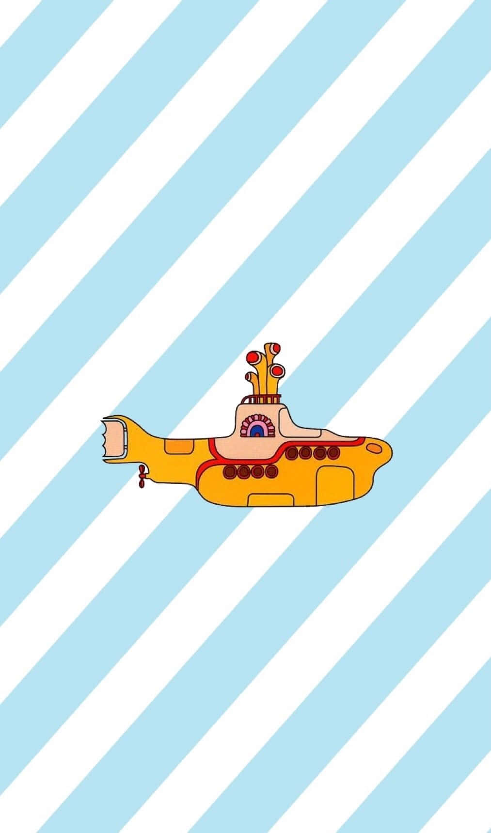 Yellow Submarine, cartoon yellow submarine, light blue and white diagonal striped background, HD Phone Wallpaper