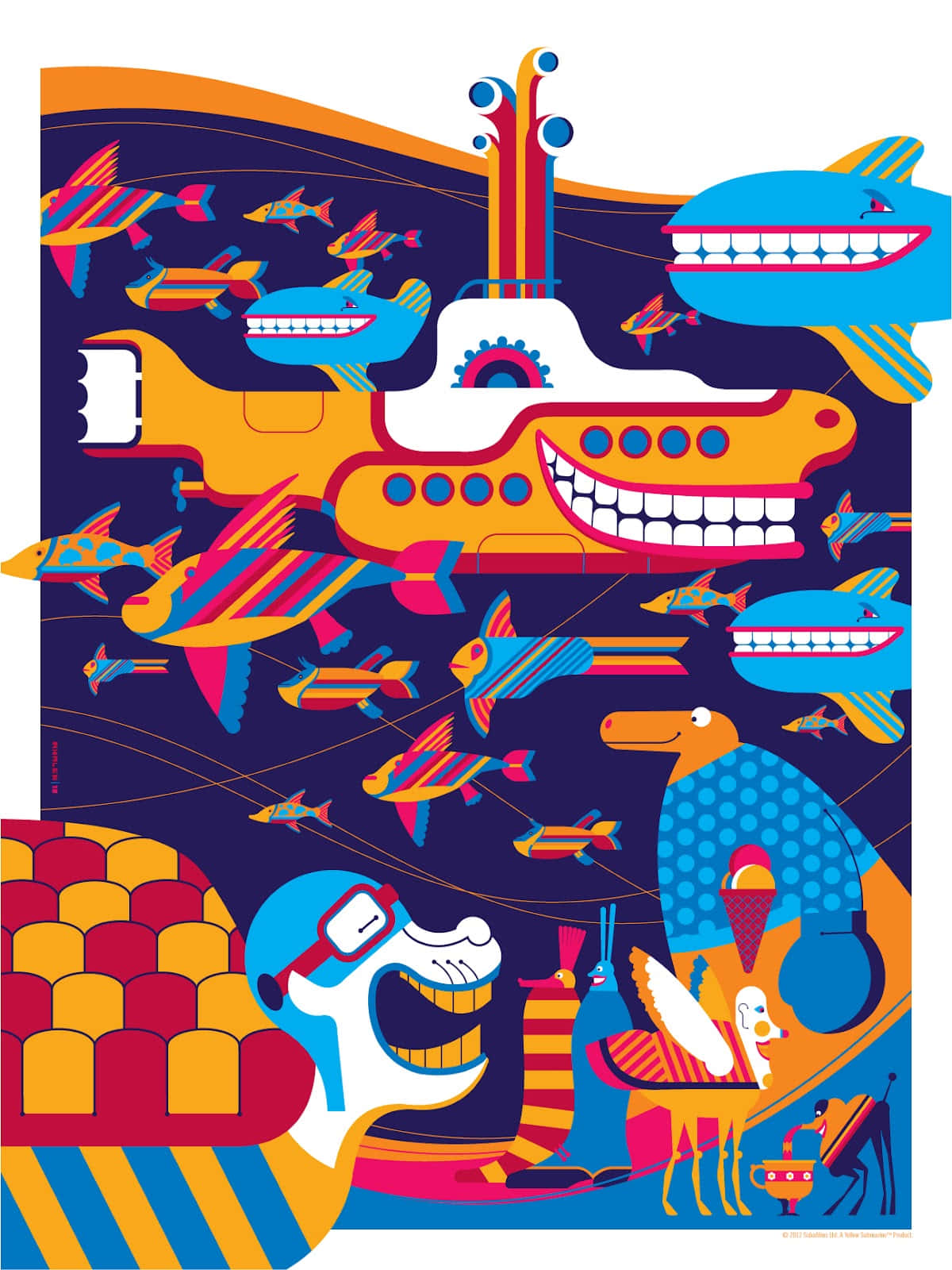 Yellow Submarine, underwater scene, smiling submarines, HD Phone Wallpaper