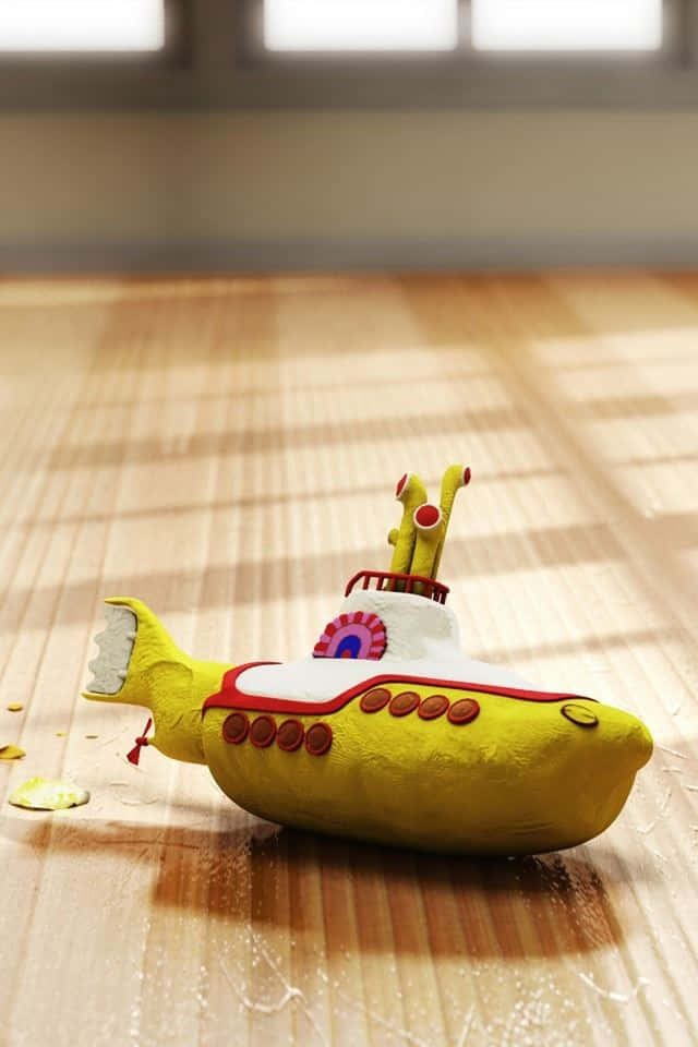Yellow Submarine, wavy ocean, red accents, SD Phone Wallpaper