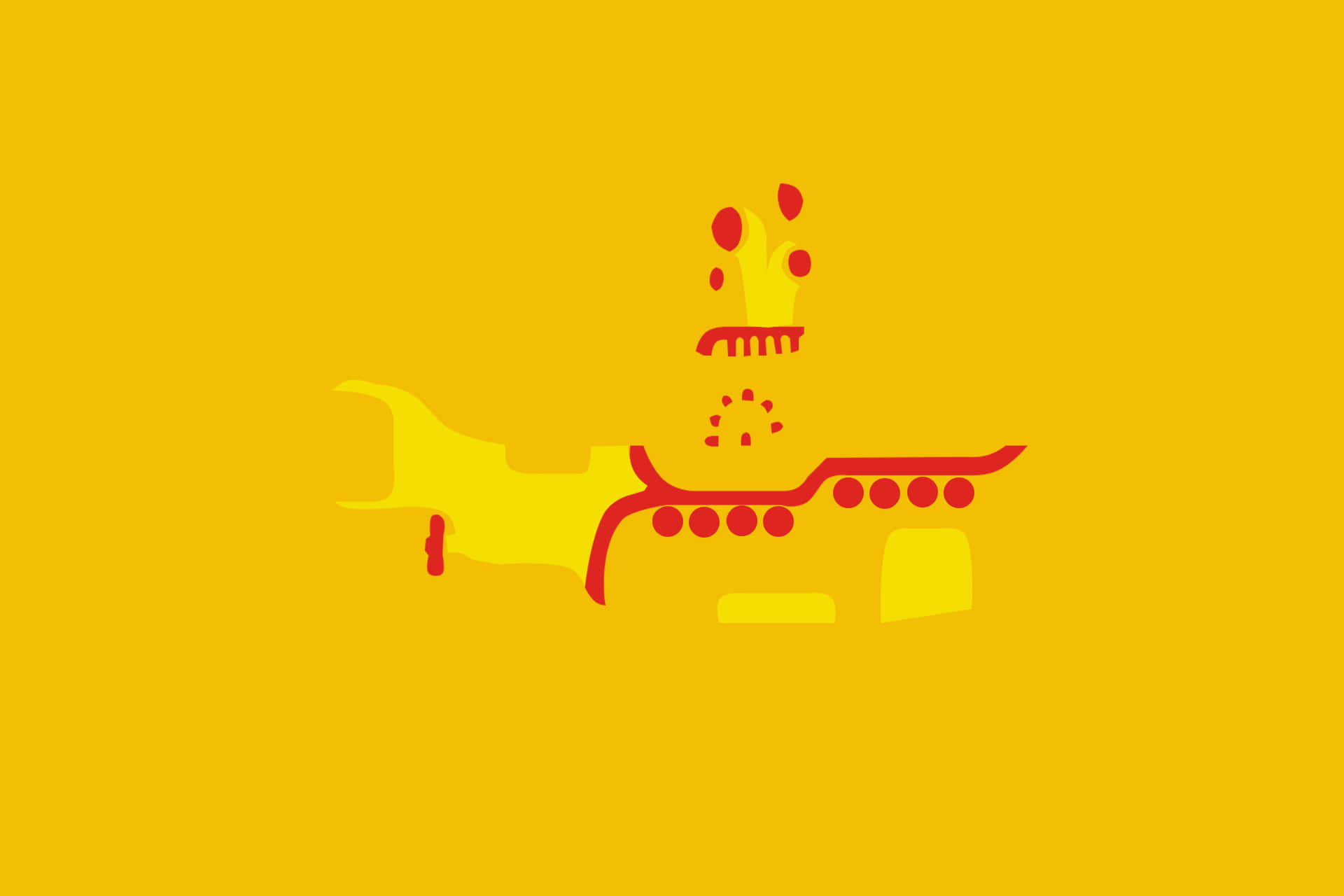 Yellow Submarine, red and yellow abstract illustration, solid yellow background, Full HD Desktop Wallpaper