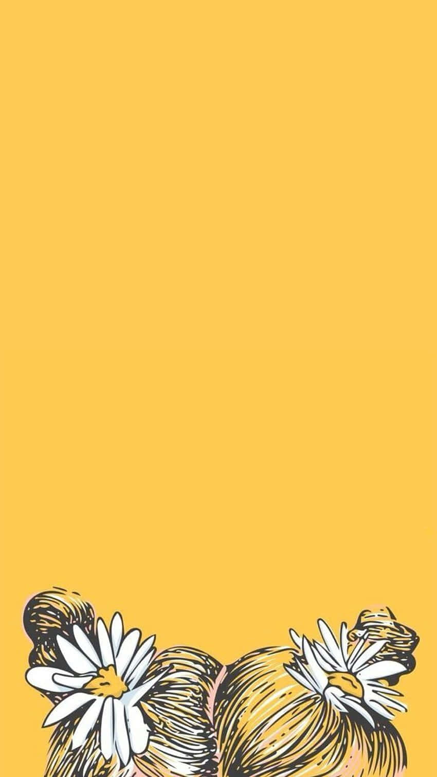 cool yellow, daisies, golden-brown hair buns, HD Phone Wallpaper