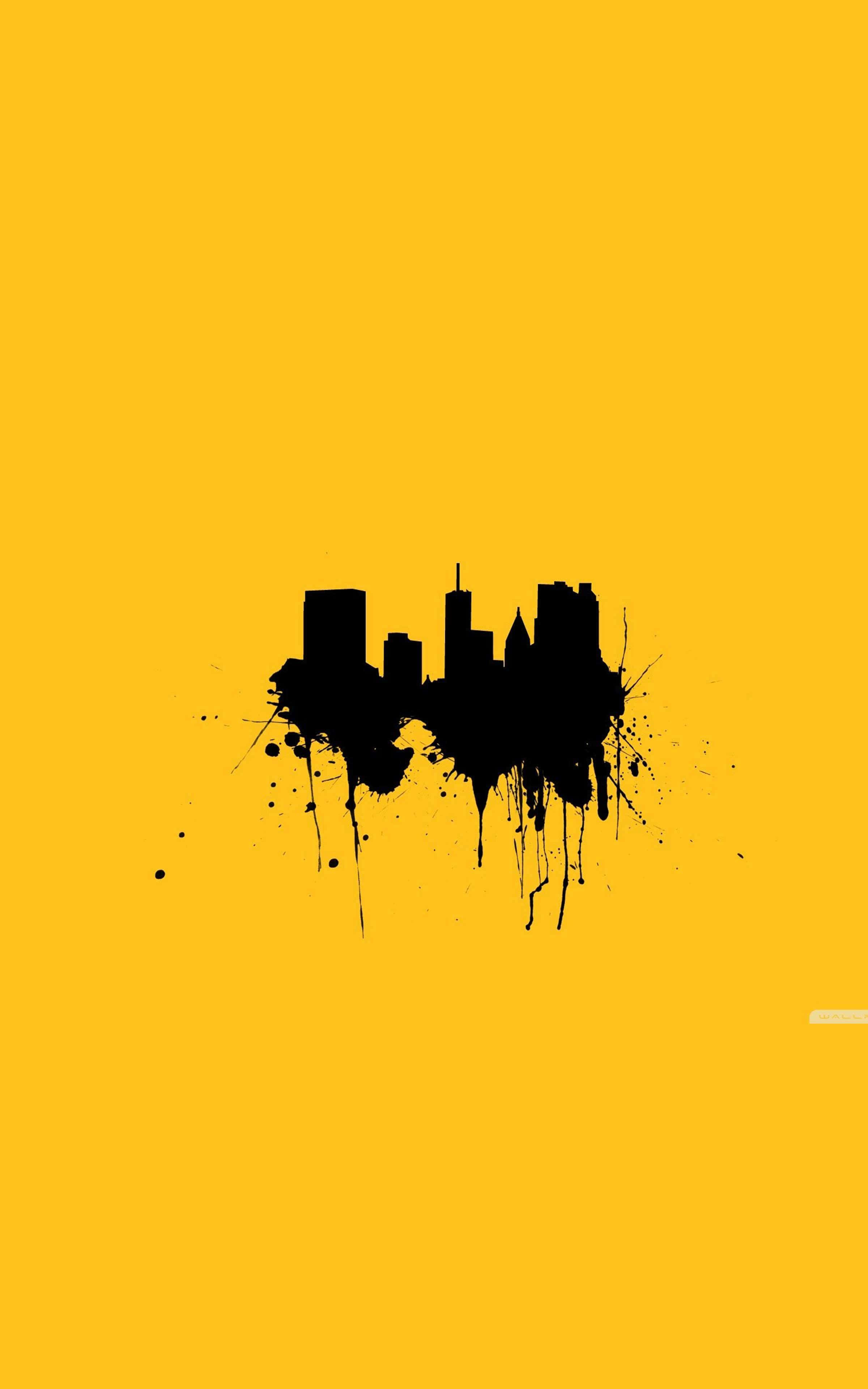 cool yellow, vibrant yellow, bold black ink splatter, 4K Phone Wallpaper