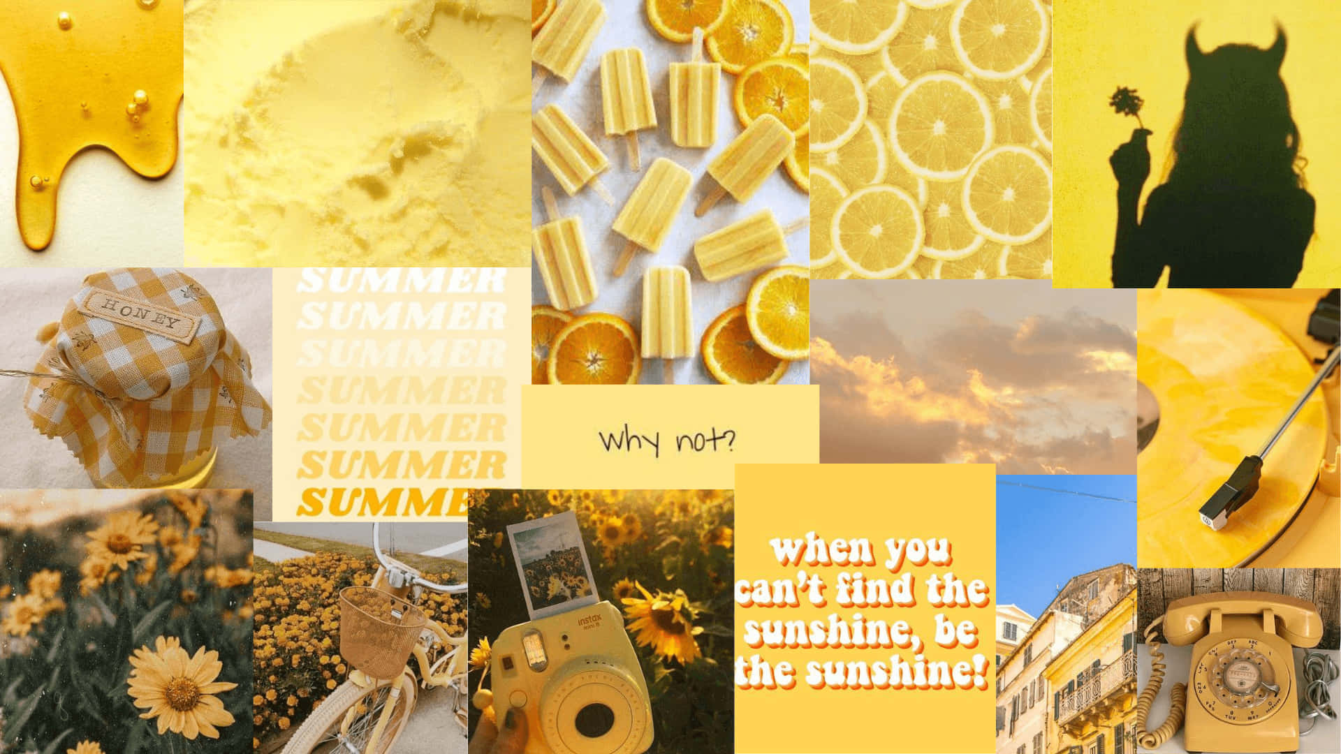 Yellow Summer Aesthetic Collage, honey sunflowers, popsicles, Full HD Desktop Wallpaper