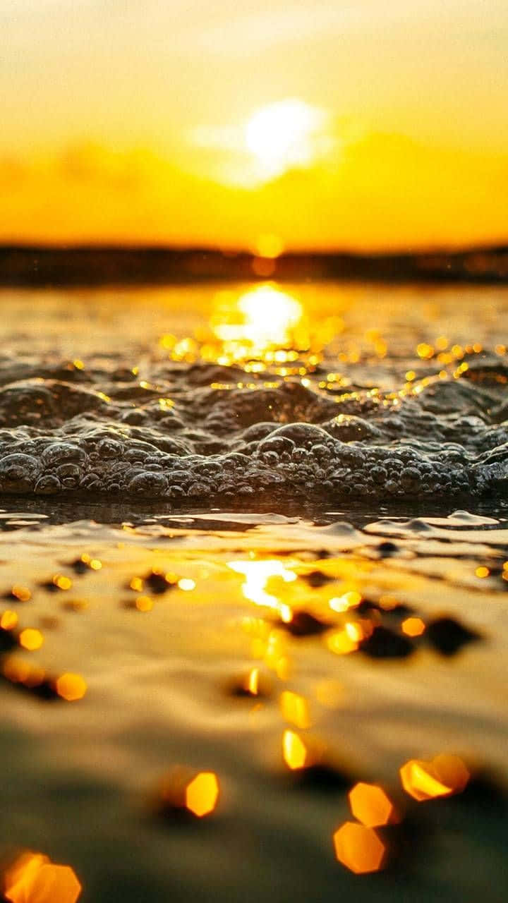 Yellow Sunset, golden sunset, foamy ocean waves, HD Phone Wallpaper