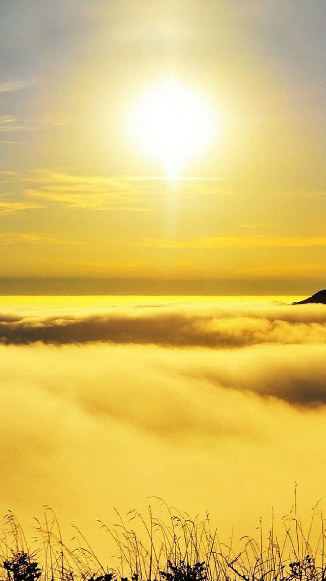 Yellow Sunset, golden clouds, radiant sun, Full HD Phone Wallpaper