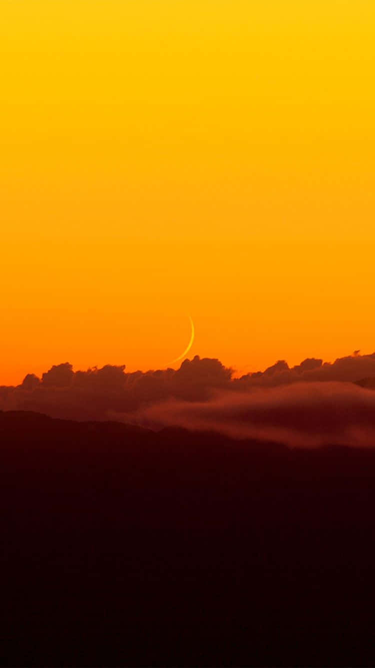 Yellow Sunset, crescent moon, dark mountain ridge, HD Phone Wallpaper