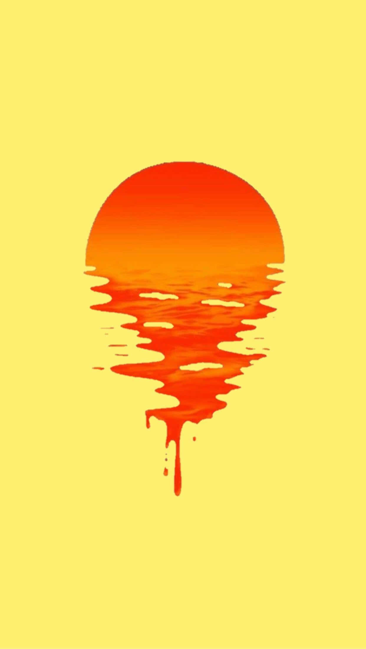 yellow sunset, melting orange sun, yellow background, Full HD Phone Wallpaper