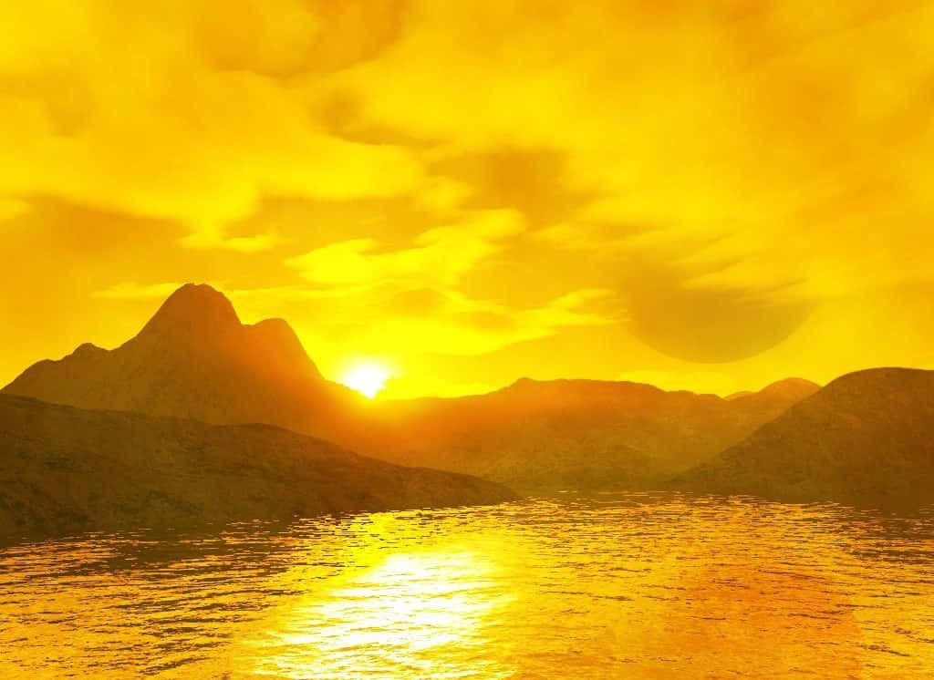 Yellow Sky, Golden sunset, mountain peaks, SD Desktop Wallpaper