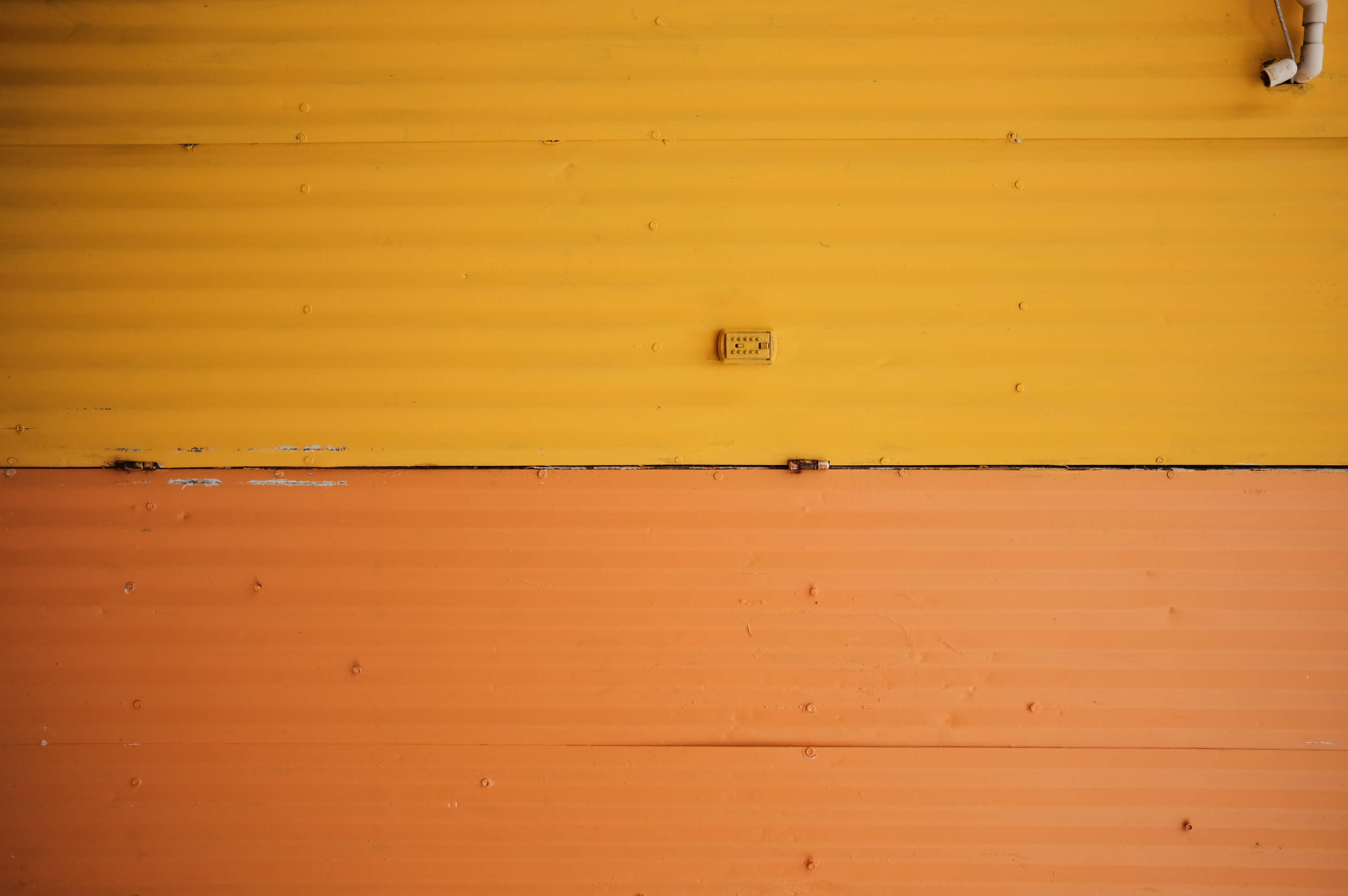 steel orange and yellow texture, vibrant yellow, orange corrugated metal wall, 2K Desktop Wallpaper