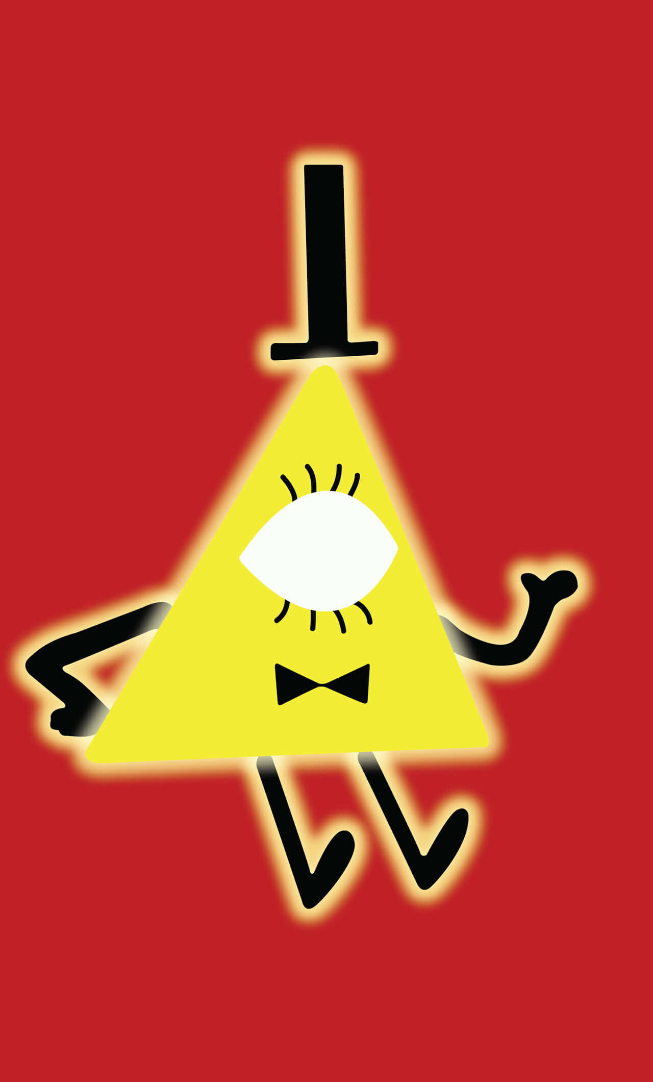 Yellow Triangle, one eye bowtie, solid red background, Full HD Phone Wallpaper