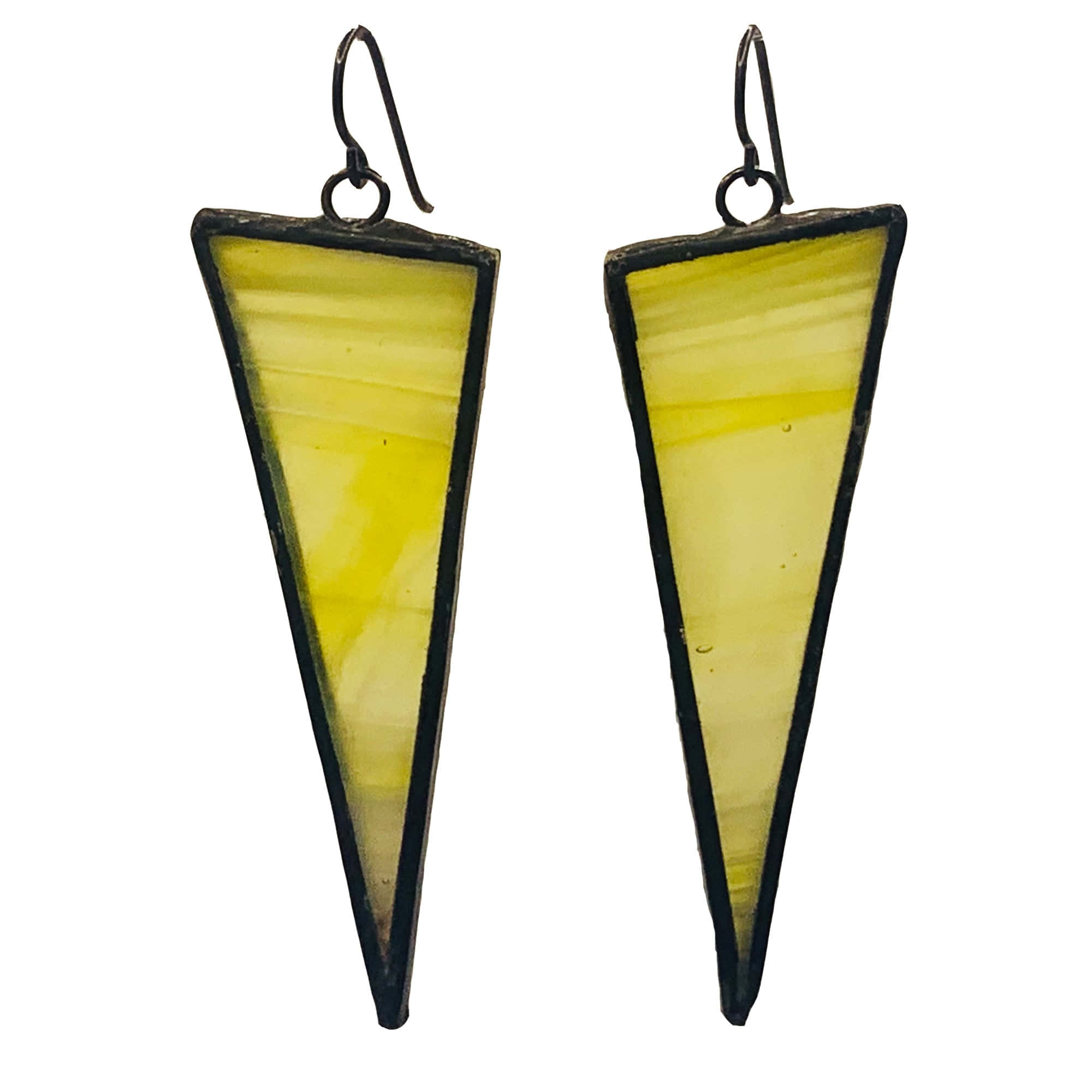 yellow triangle, stained glass earrings, black metal hooks, Full HD Desktop Wallpaper