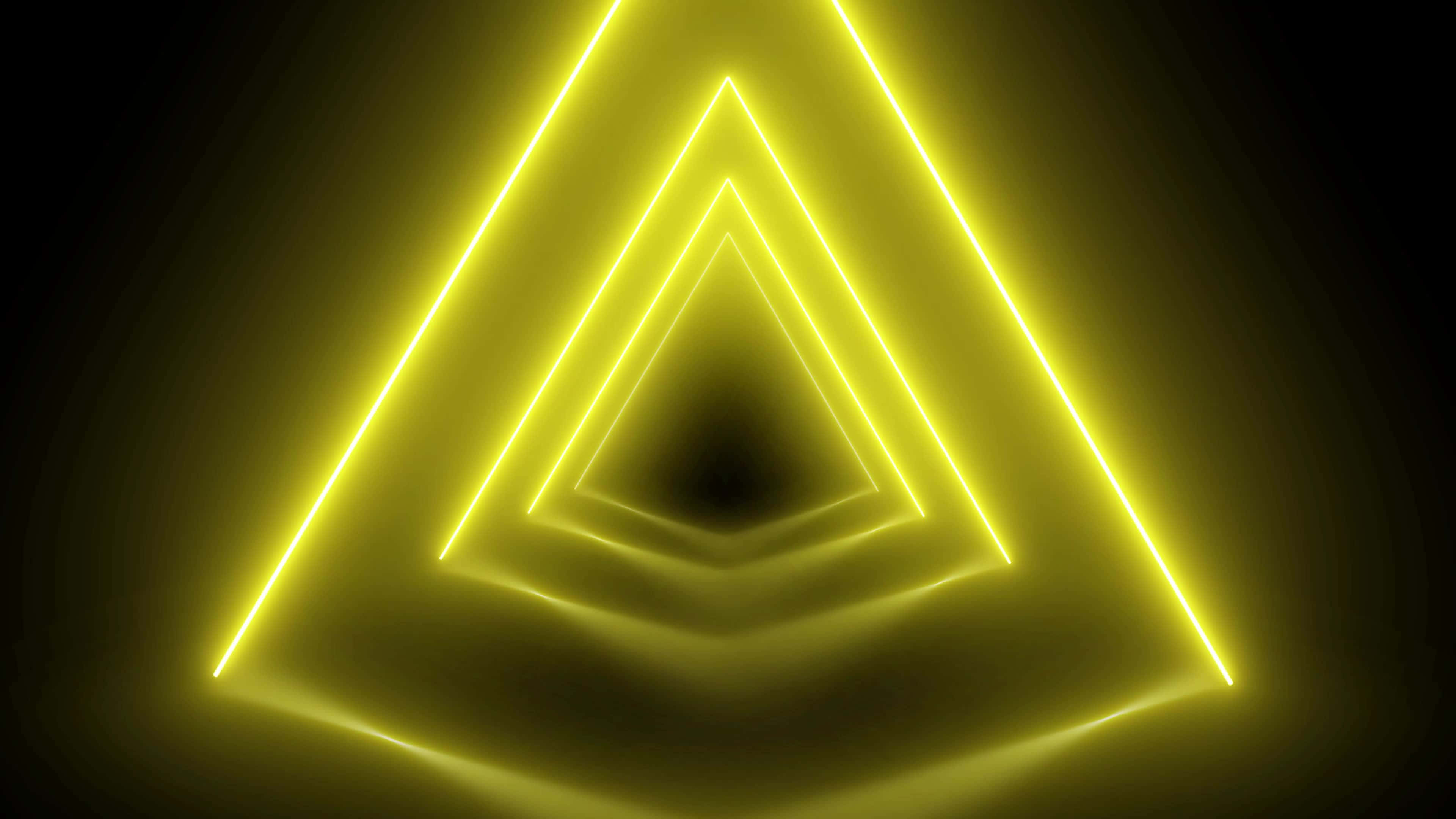 Yellow Triangle, vibrant yellow neon triangles, dark void, 4K Desktop Wallpaper