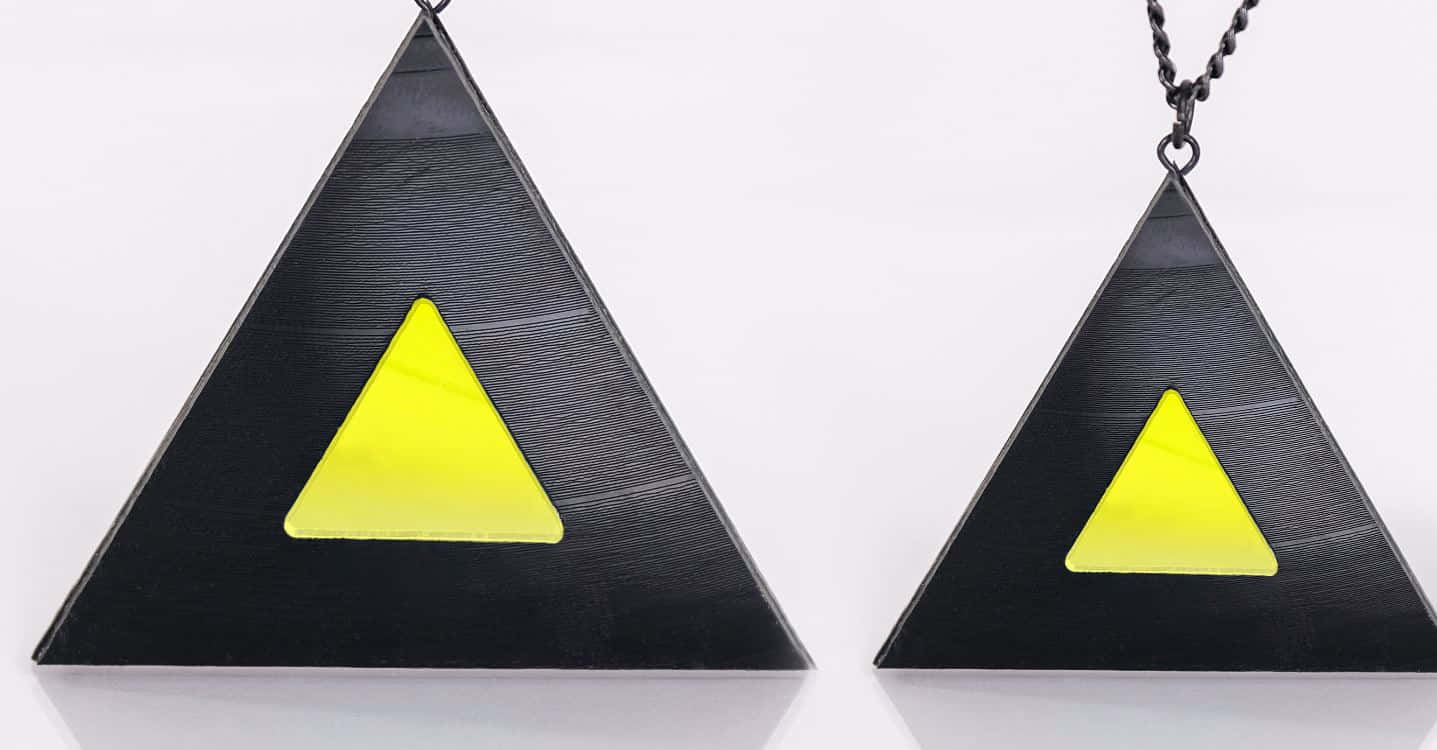Yellow Triangle, black triangular pendants, bright yellow inner triangles, HD Desktop Wallpaper