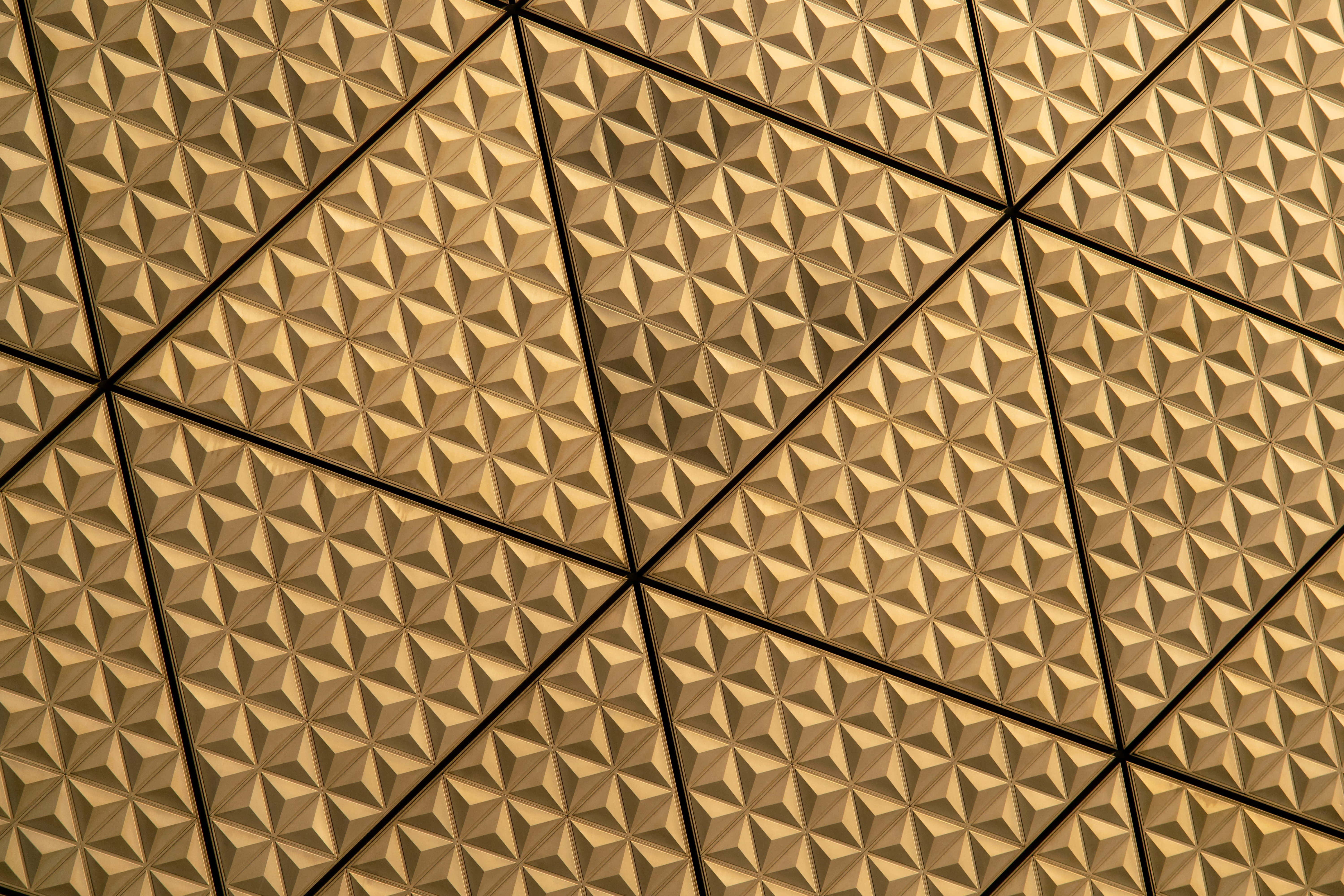 Yellow Triangle, golden, geometric triangular panels, 5K Desktop Wallpaper
