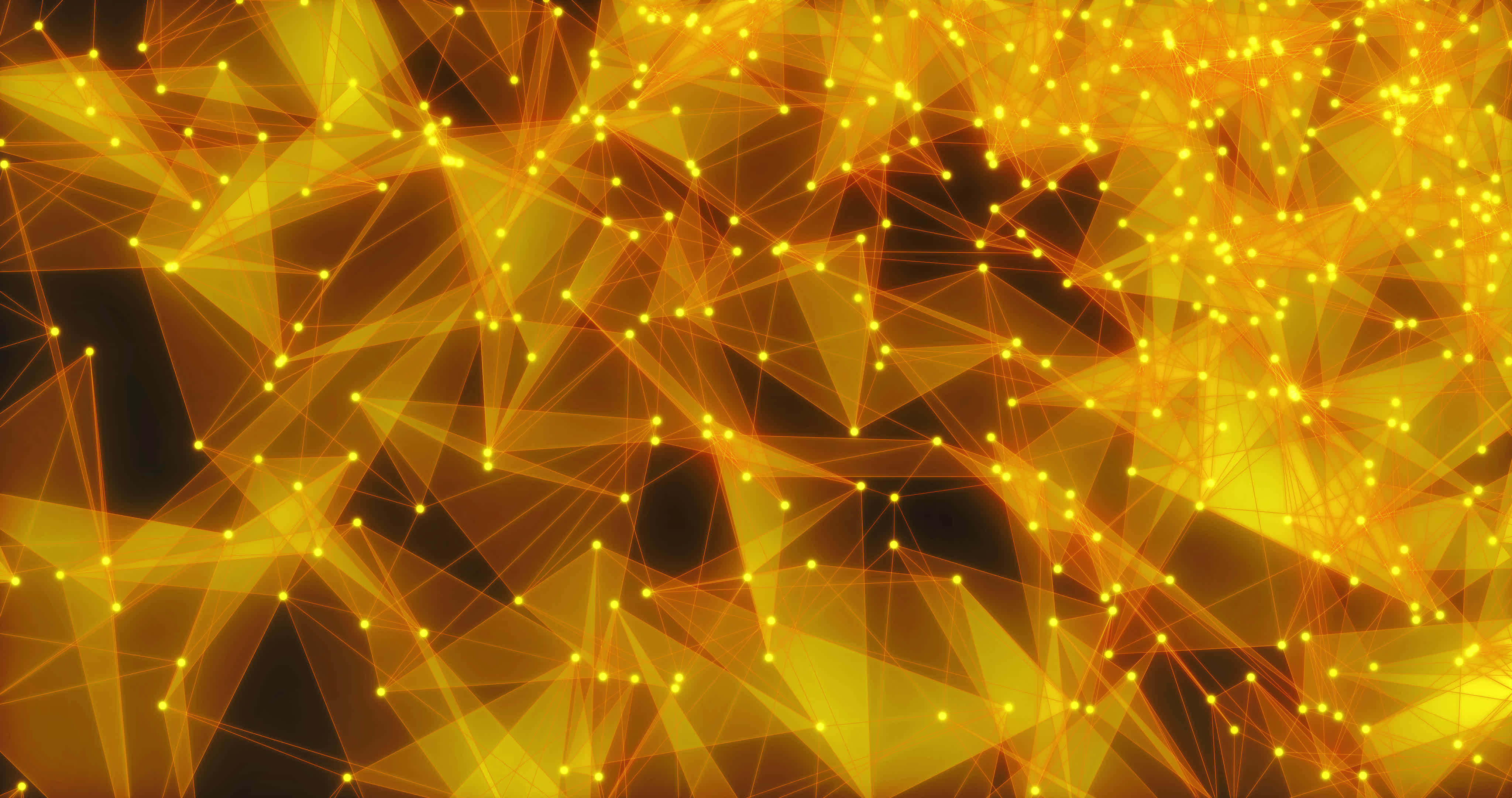 Yellow Triangle, golden network, glowing dots, 4K Desktop Wallpaper
