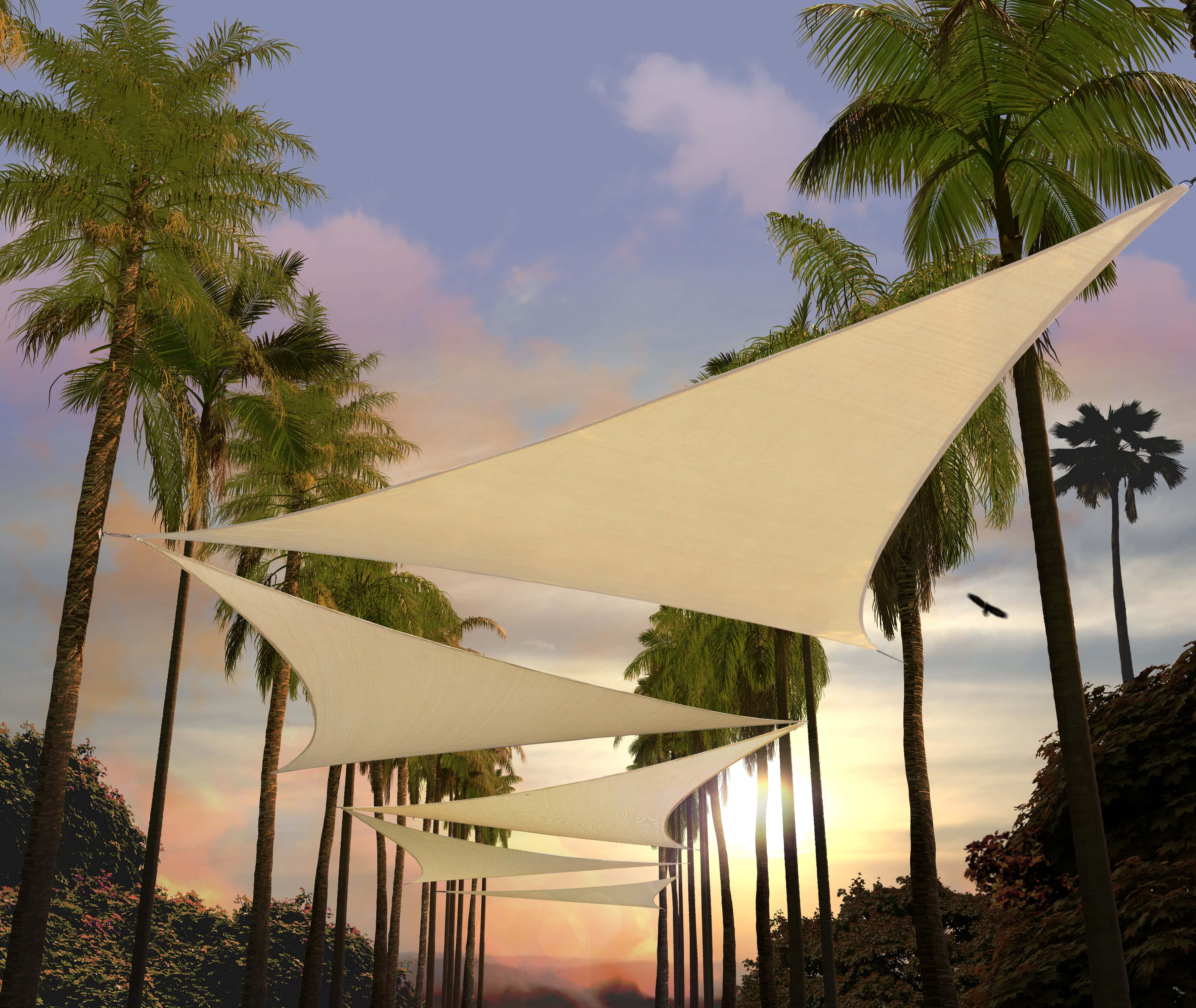 Yellow Triangle, sunset sky, palm trees, 2K Desktop Wallpaper