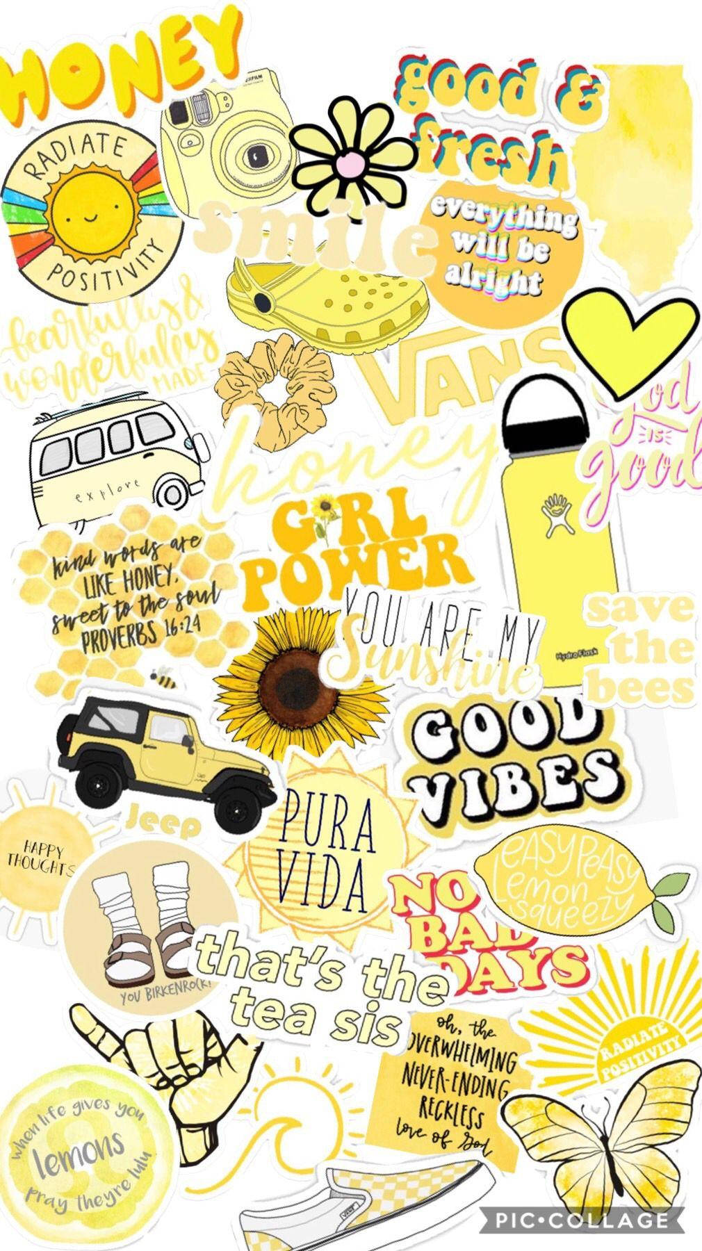 lemon yellow, vintage aesthetic, sticker collage, HD Phone Wallpaper