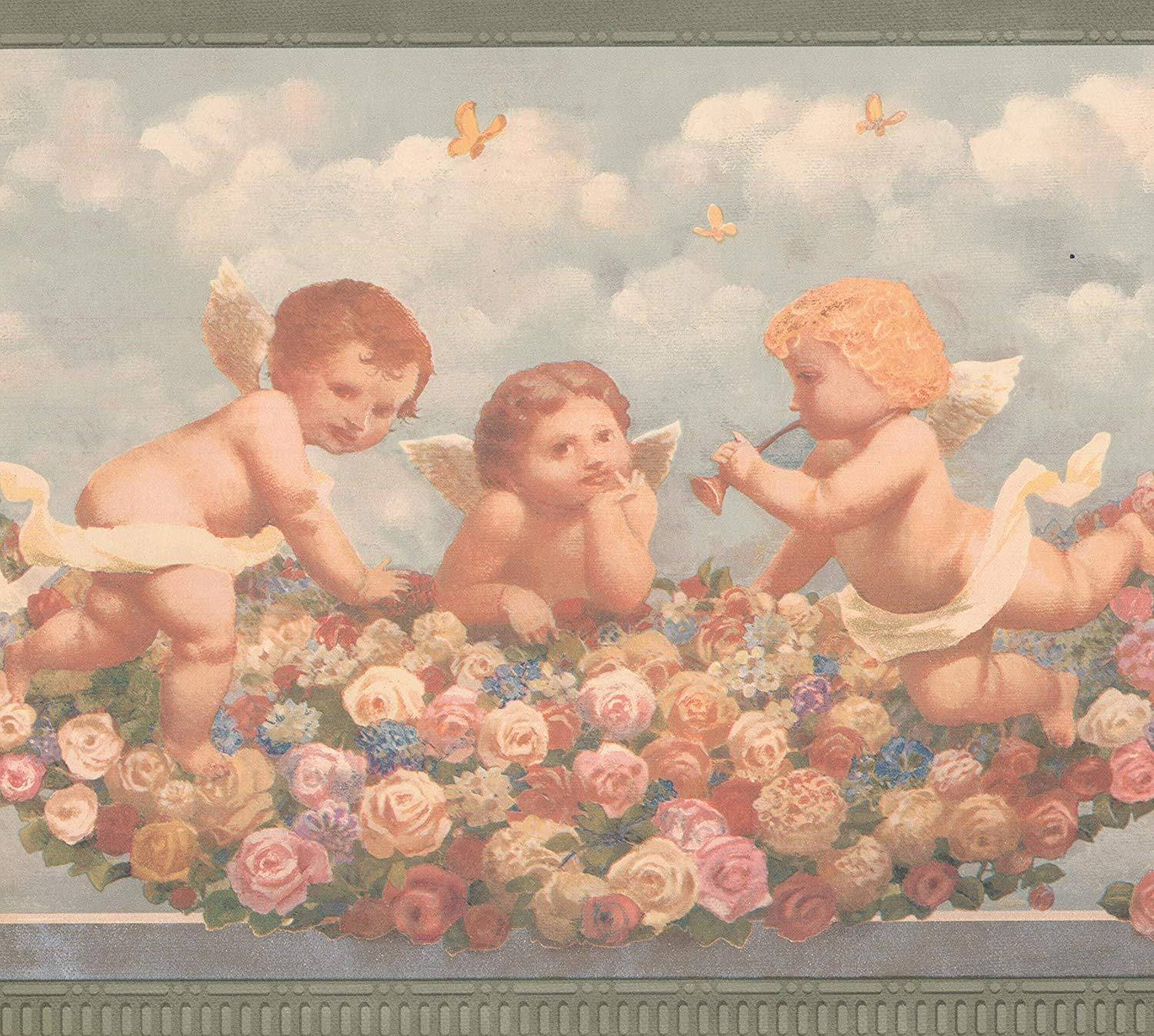 Yellow Vintage Aesthetic, cherubic angels, wings, HD Desktop Wallpaper