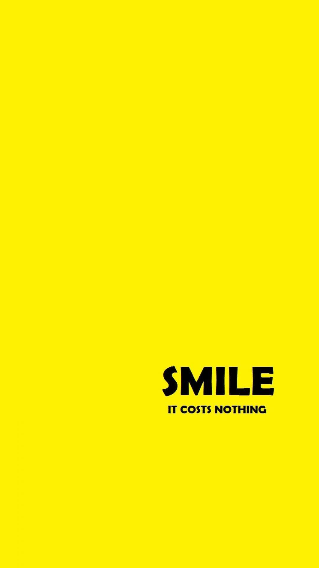 Smile Quote Plain Yellow Phone, solid vibrant yellow background, Bold black text, Full HD Phone Wallpaper