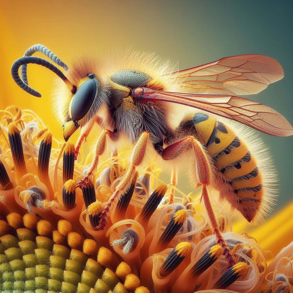 Yellowjacket, sunflower, golden light, SD Desktop Wallpaper