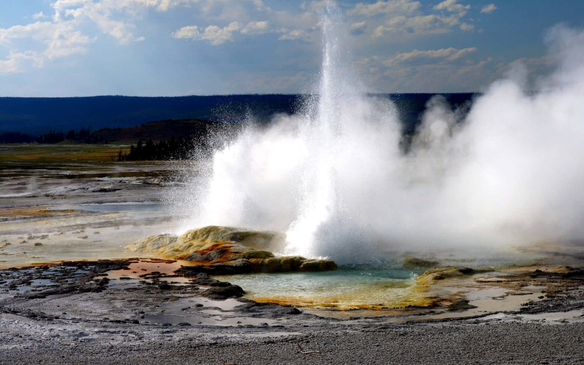 Yellowstone Geysers, geyser, steam, Full HD Desktop Wallpaper