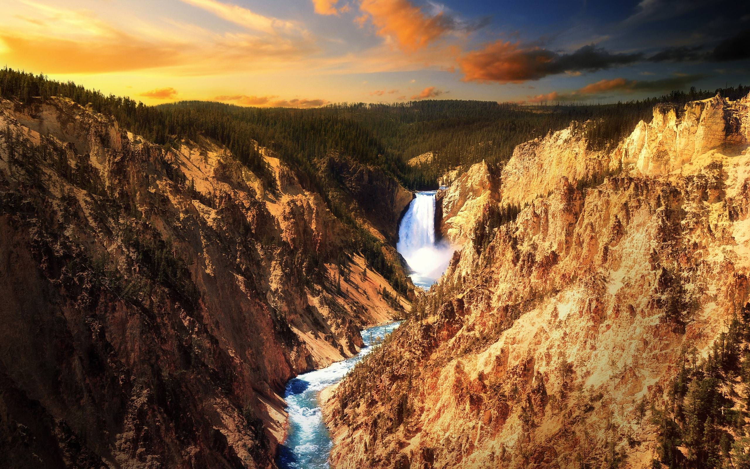 Yellowstone National Park, canyon, sunset, 2K Desktop Wallpaper