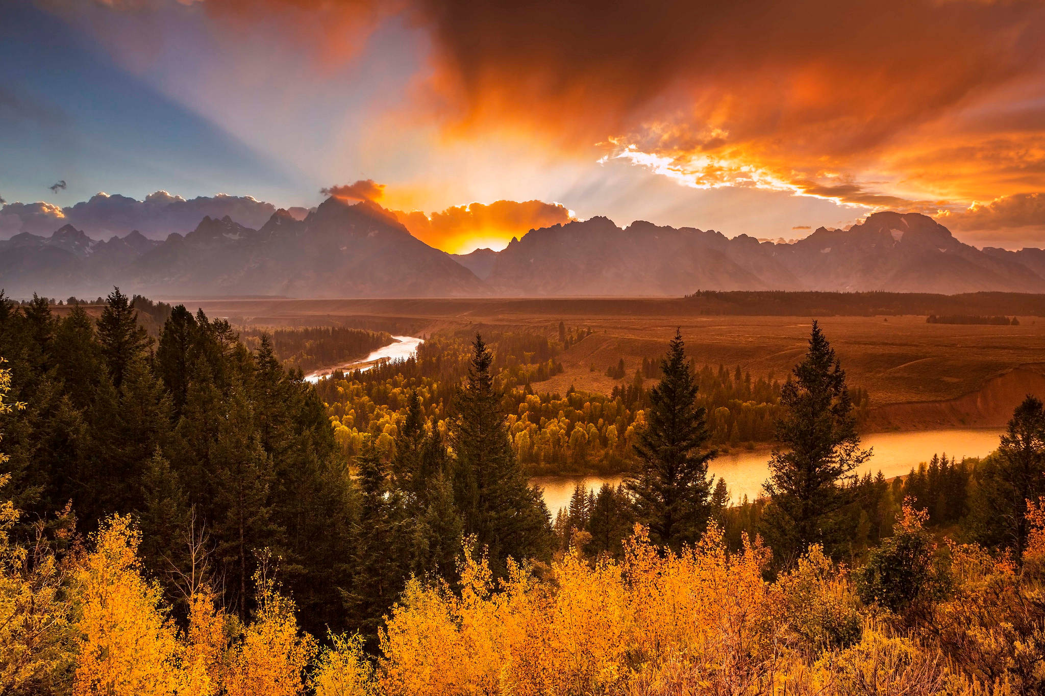 Yellowstone National Park, autumn, sunset, Full HD Desktop Wallpaper