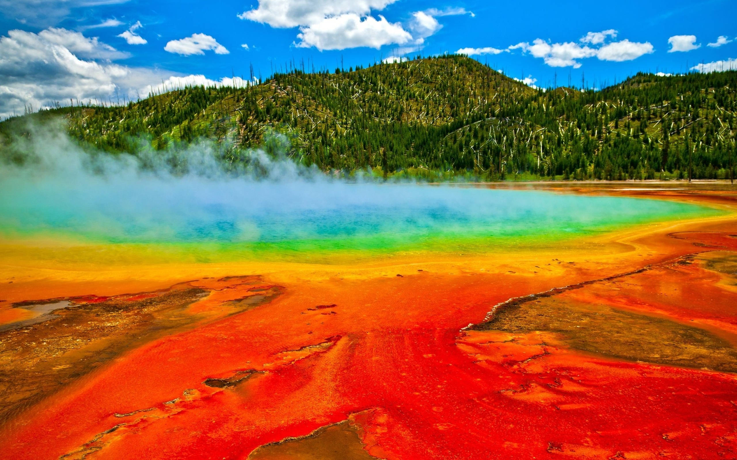Yellowstone National Park, colorful spring, rainbow-colored hot spring, 2K Desktop Wallpaper
