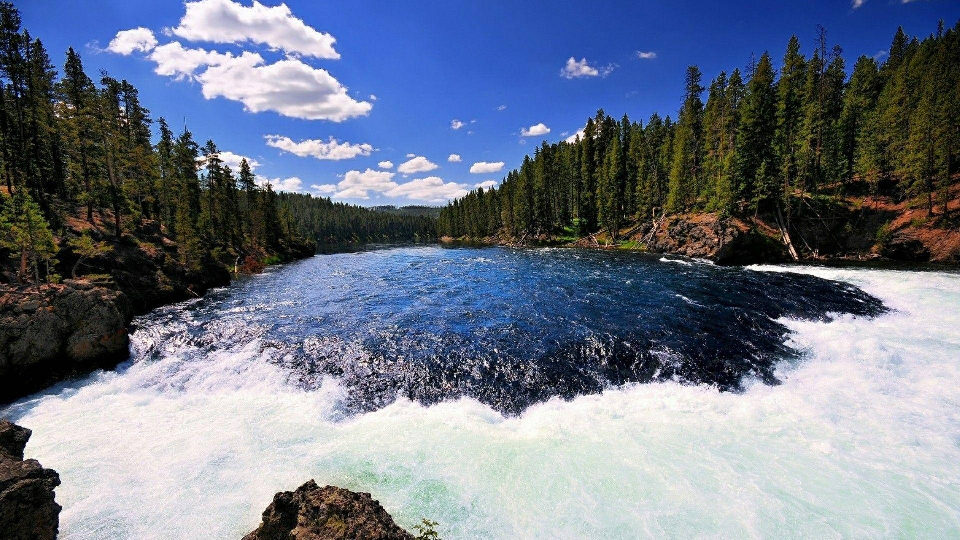 Yellowstone National Park, river, frothy white water, Full HD Desktop Wallpaper