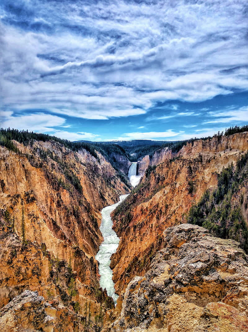 Yellowstone National Park, river, deep canyon, SD Phone Wallpaper