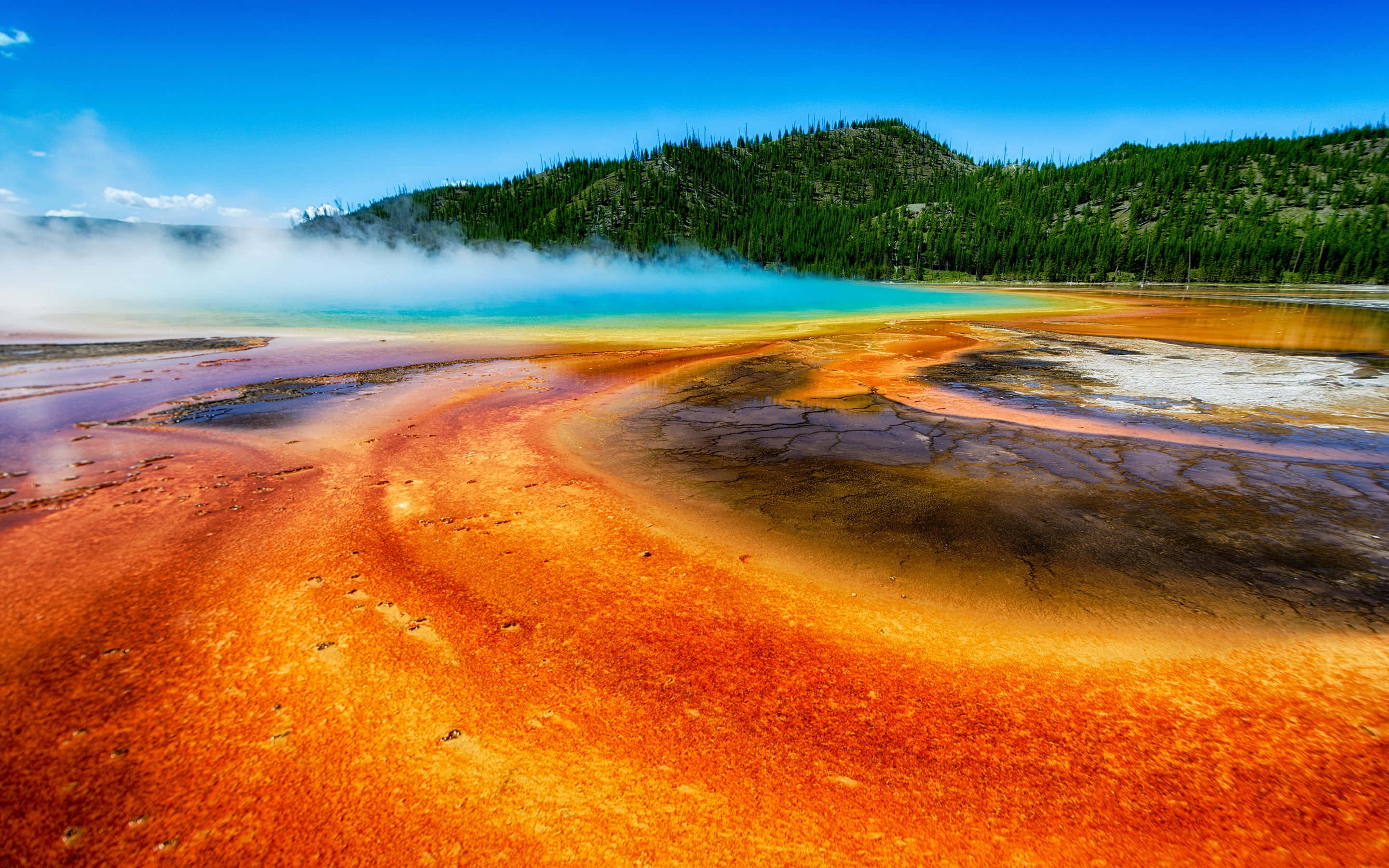 Yellowstone National Park, geyser, orange, 2K Desktop Wallpaper