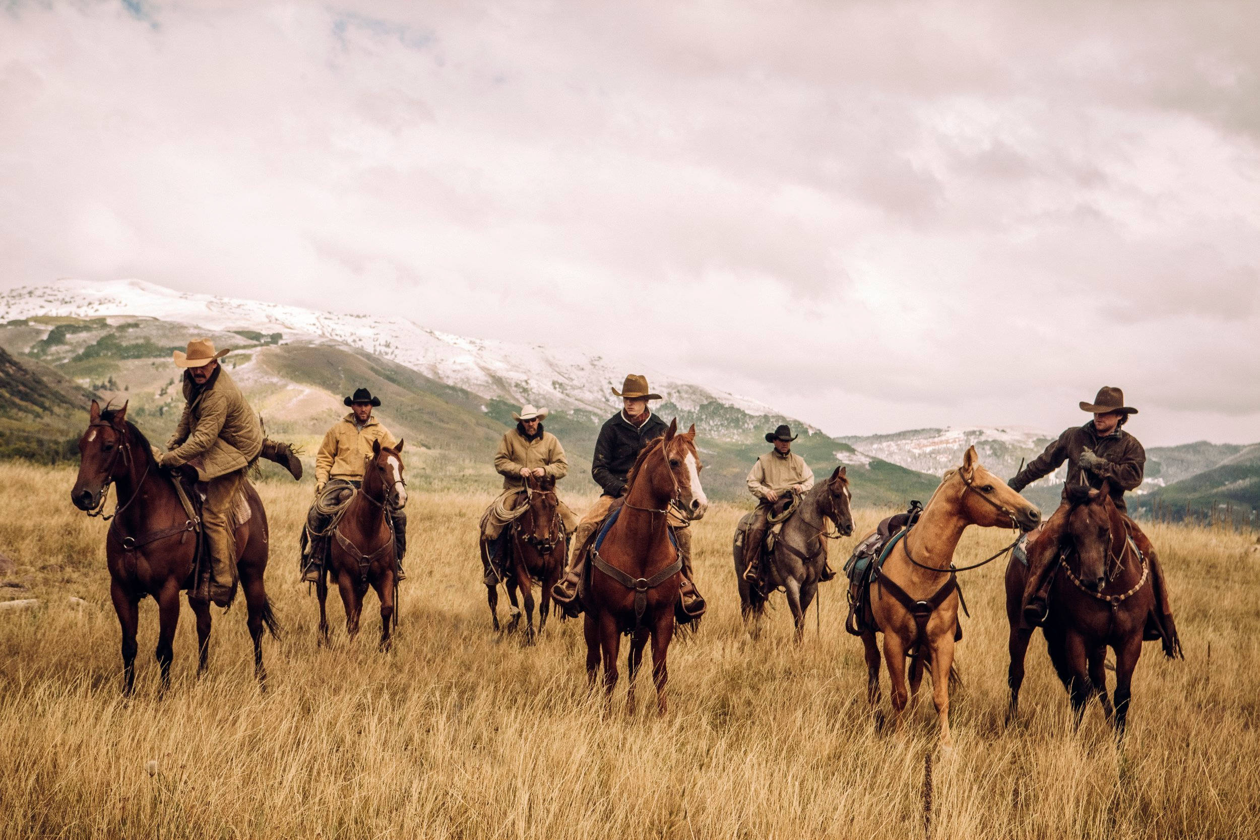 Yellowstone, cowboys, horseback, Full HD Desktop Wallpaper