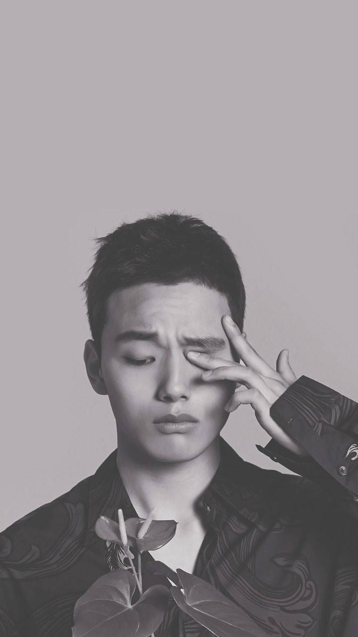 Yeo Jin Goo, plant, monochrome portrait, HD Phone Wallpaper