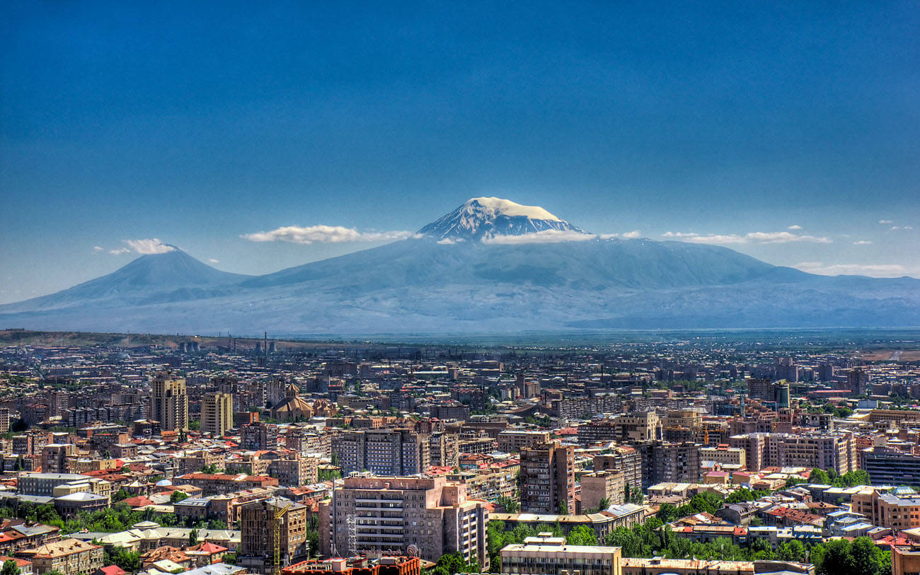 Yerevan, snow-capped mountain, clear blue sky, HD Desktop Wallpaper