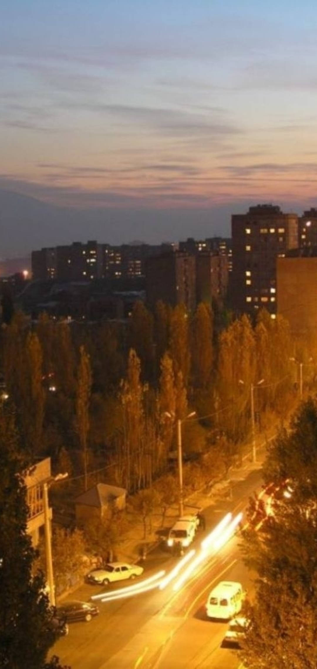 Yerevan, twilight, car lights, Full HD Phone Wallpaper