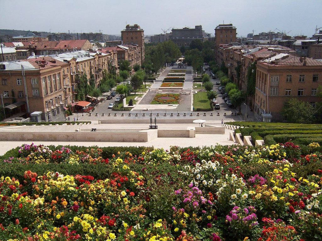 Yerevan, flower beds, urban plaza, SD Desktop Wallpaper