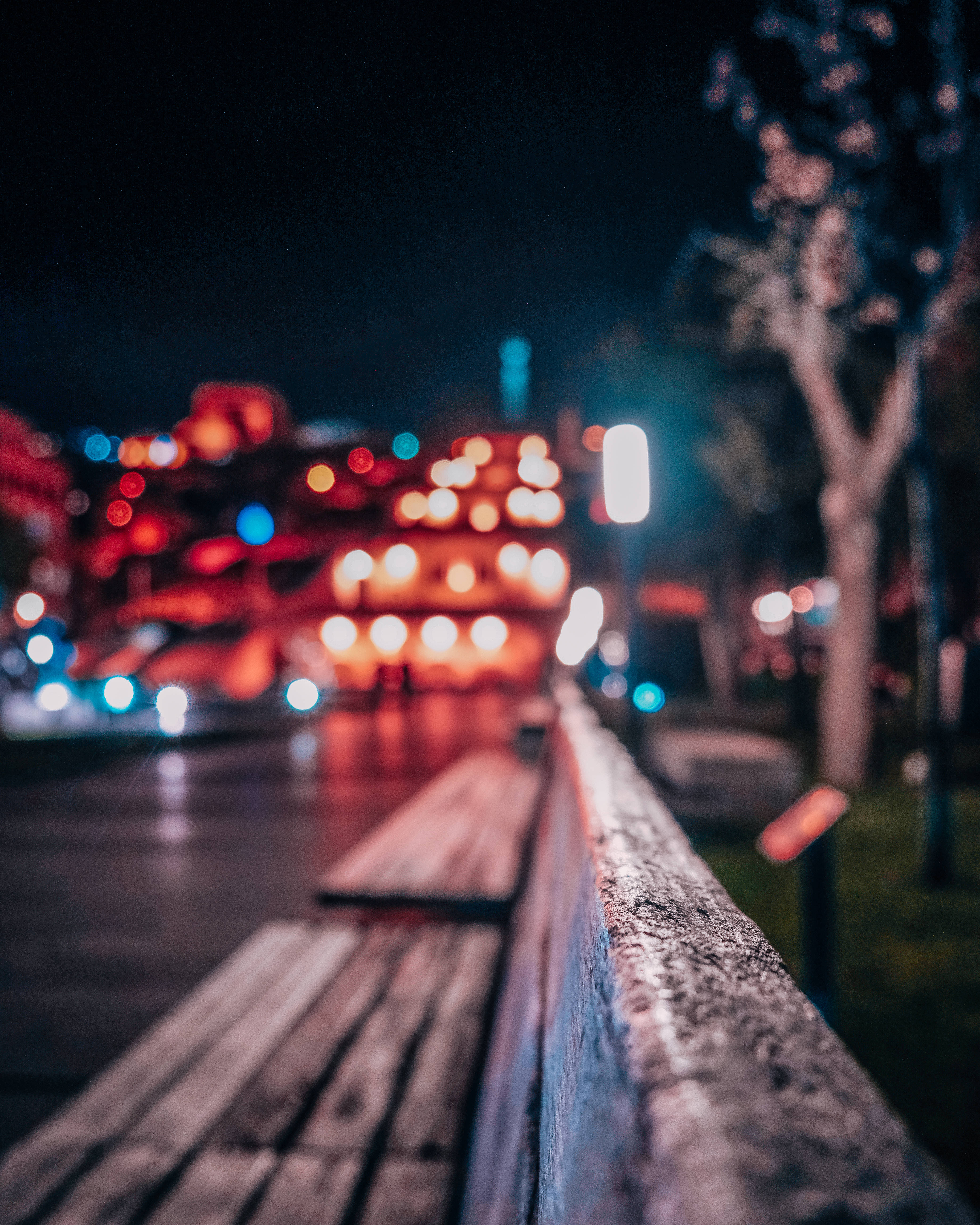 Yerevan, wooden bench, night, 5K Phone Wallpaper