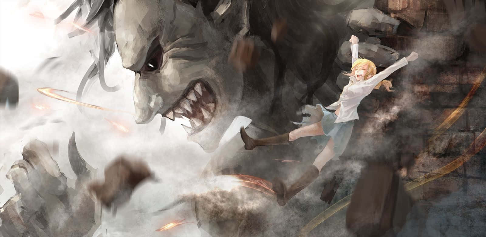 Ymir, blonde girl, roaring giant, HD Desktop Wallpaper