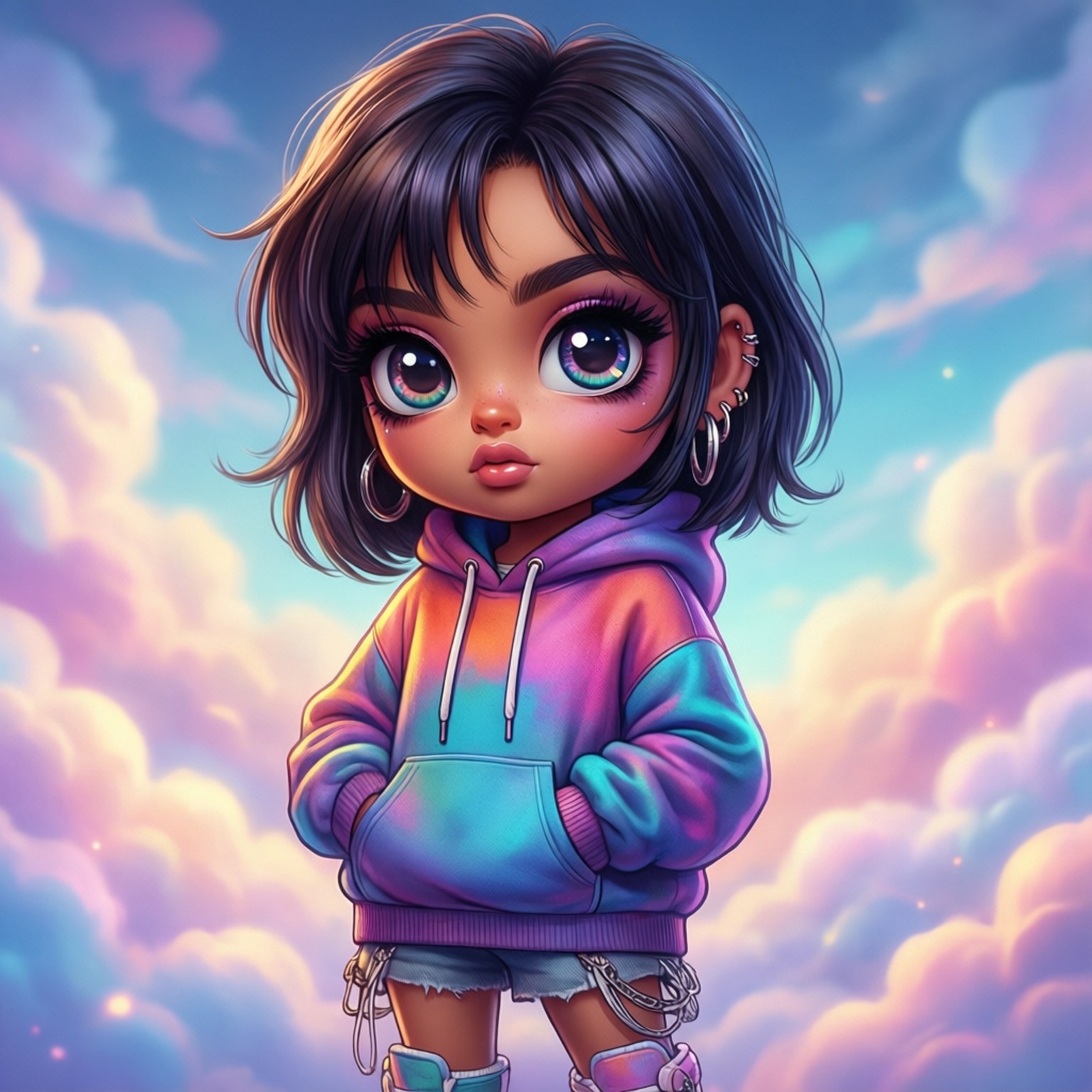 YNW Melly, anime cartoon style, pastel clouds, HD Desktop Wallpaper
